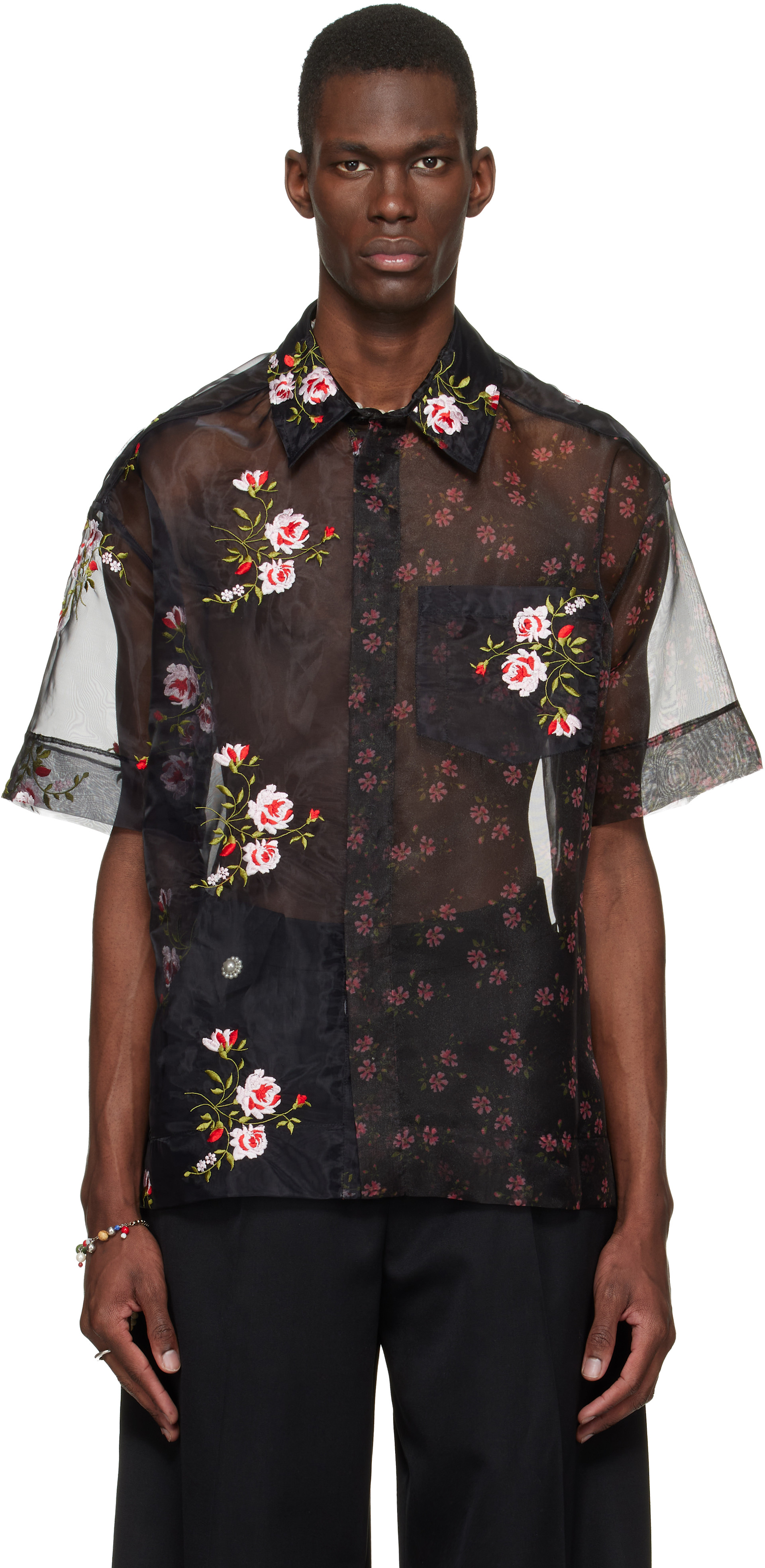 Simone Rocha - Black Sheer Patchwork Boxy Shirt