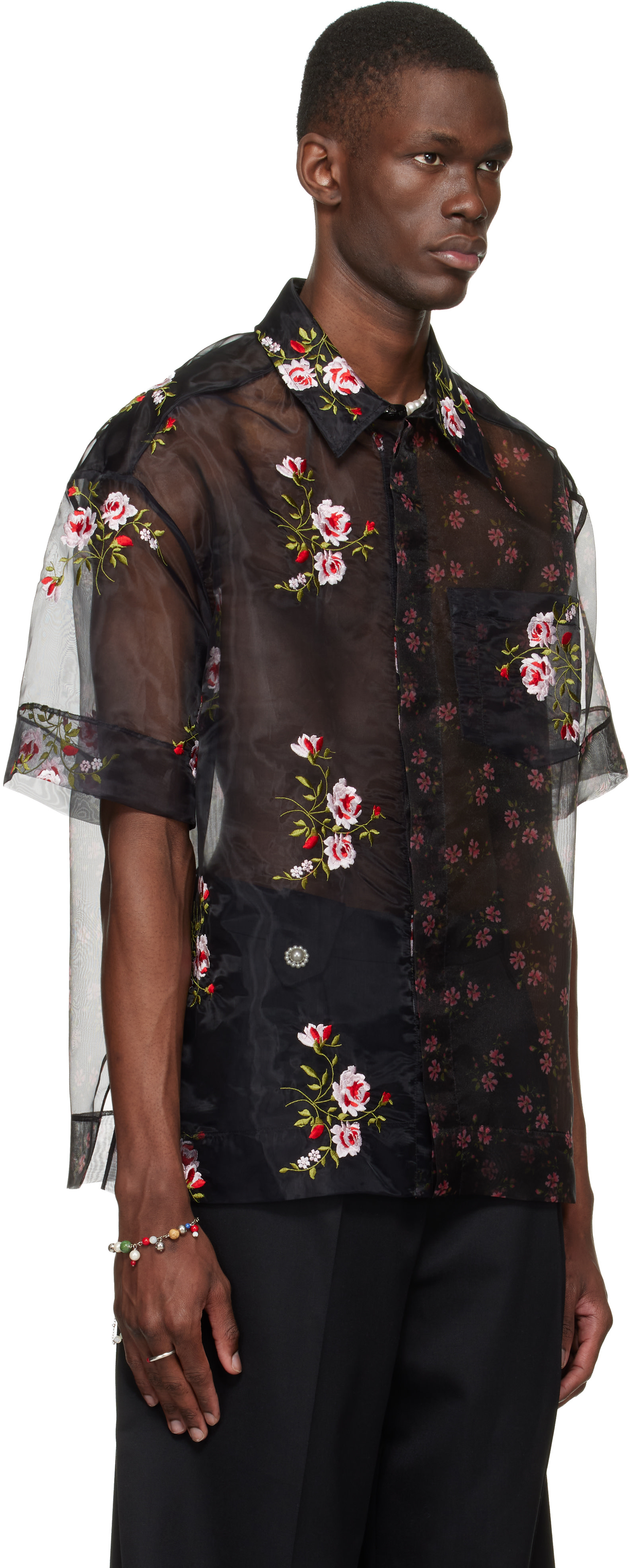 Simone Rocha - Black Sheer Patchwork Boxy Shirt