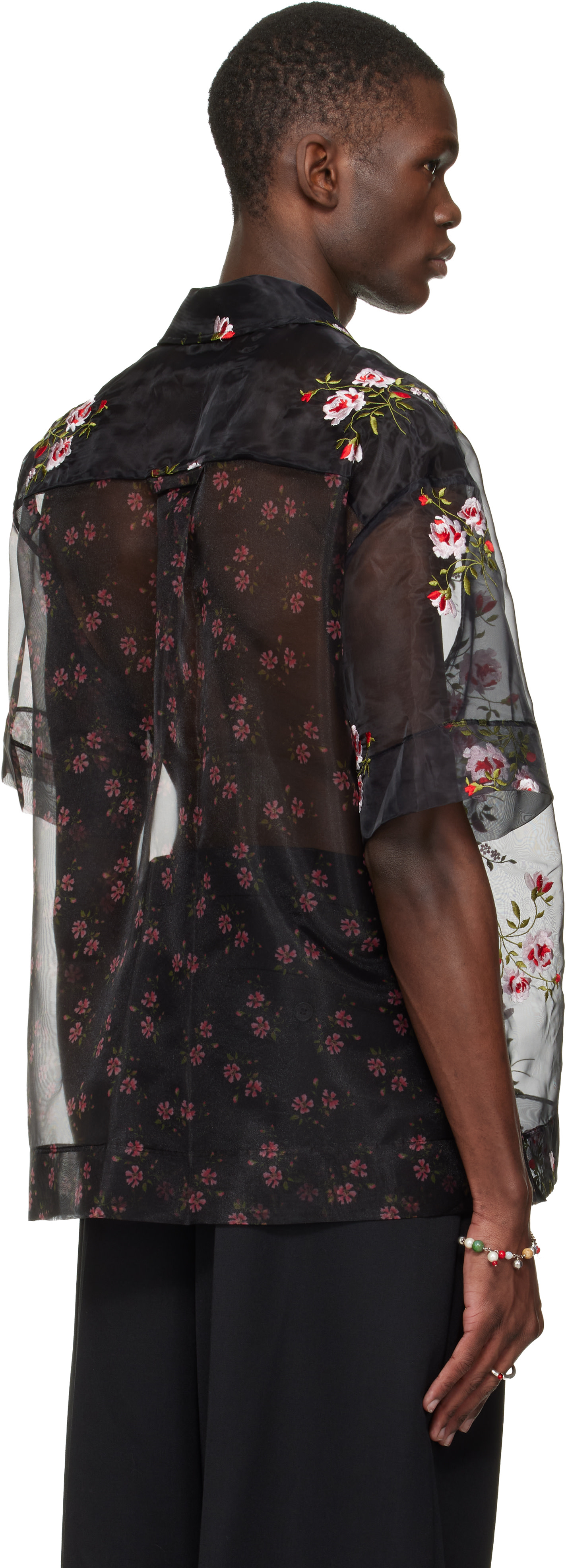 Simone Rocha - Black Sheer Patchwork Boxy Shirt