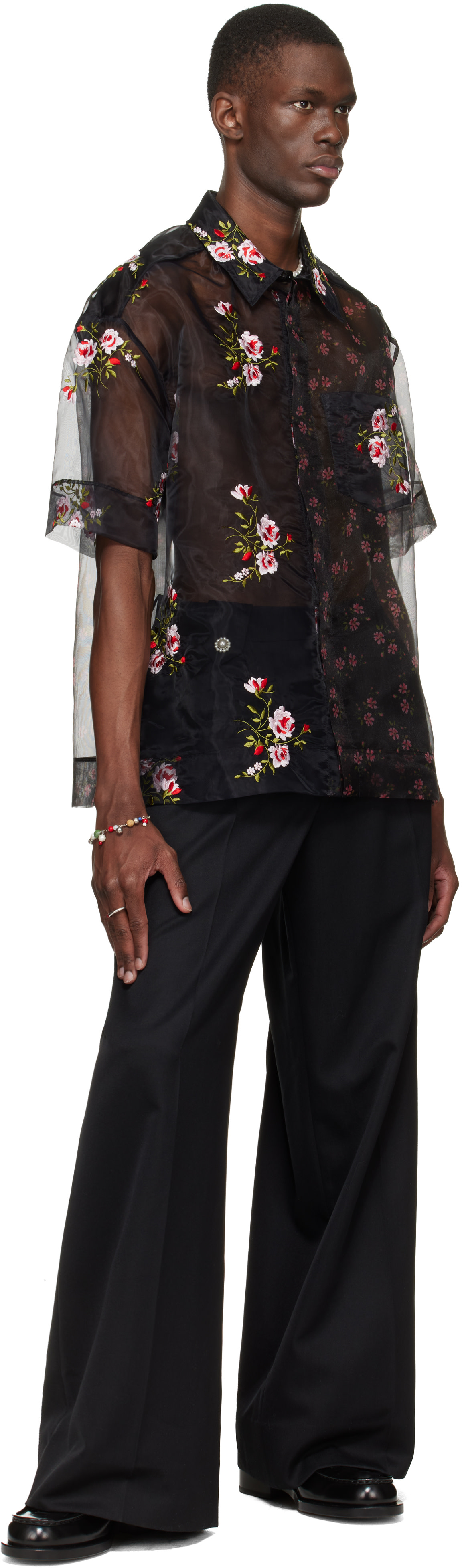 Simone Rocha - Black Sheer Patchwork Boxy Shirt