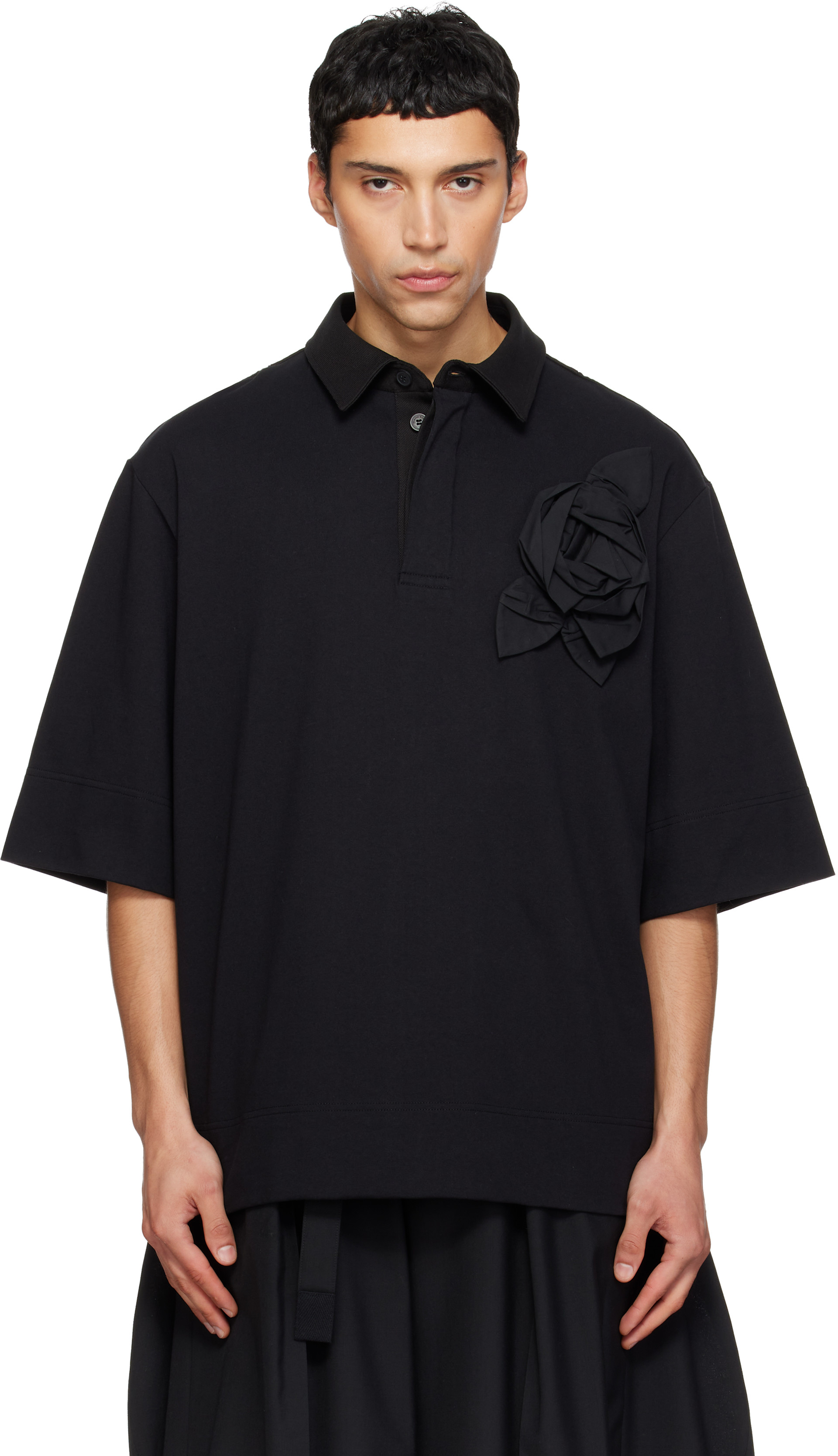 Simone Rocha: ブラック Pressed Rosette Rugby ジャージ ポロシャツ