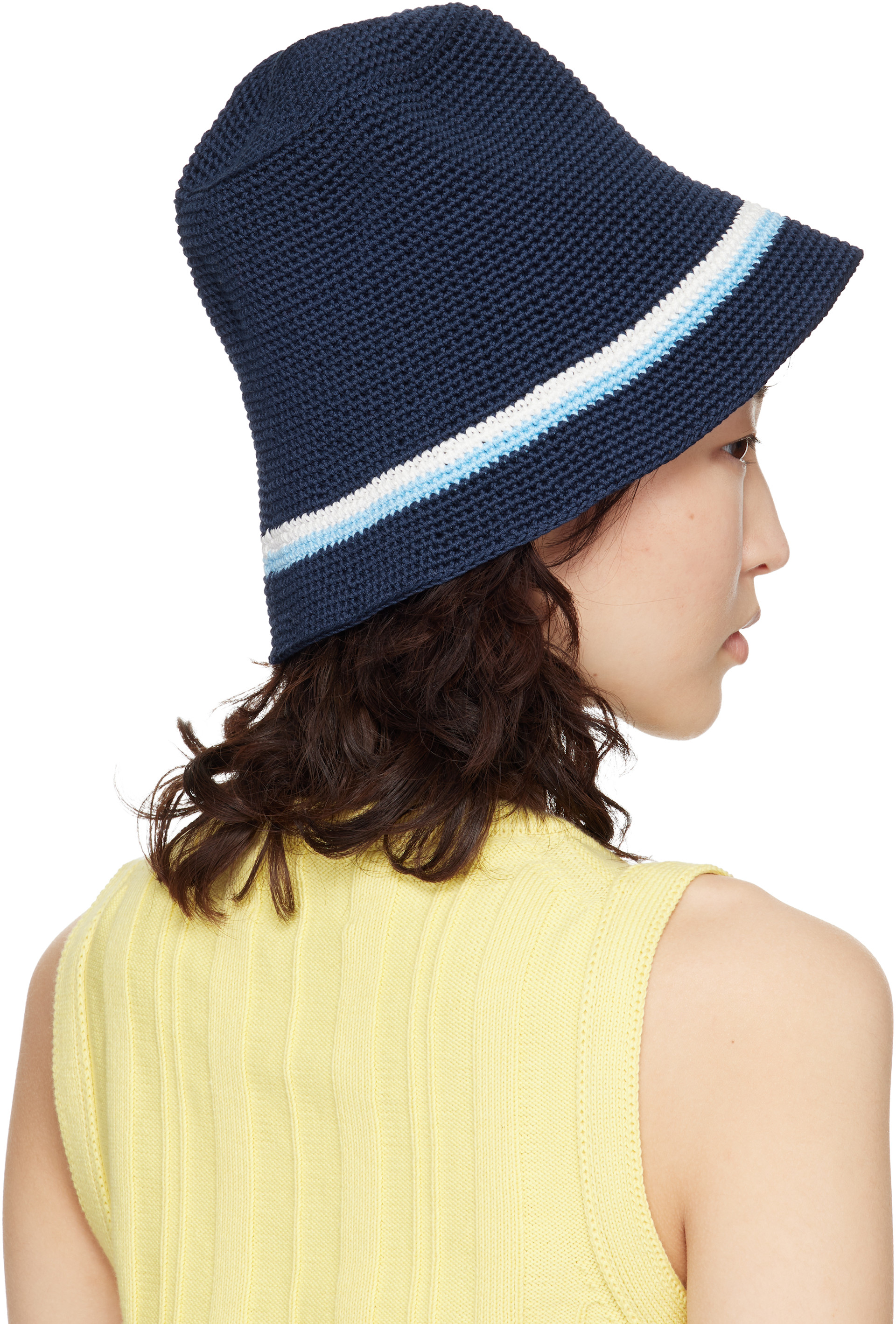 B.B. Wallace: Navy Schnabel Cotton Crochet Bucket Hat | SSENSE