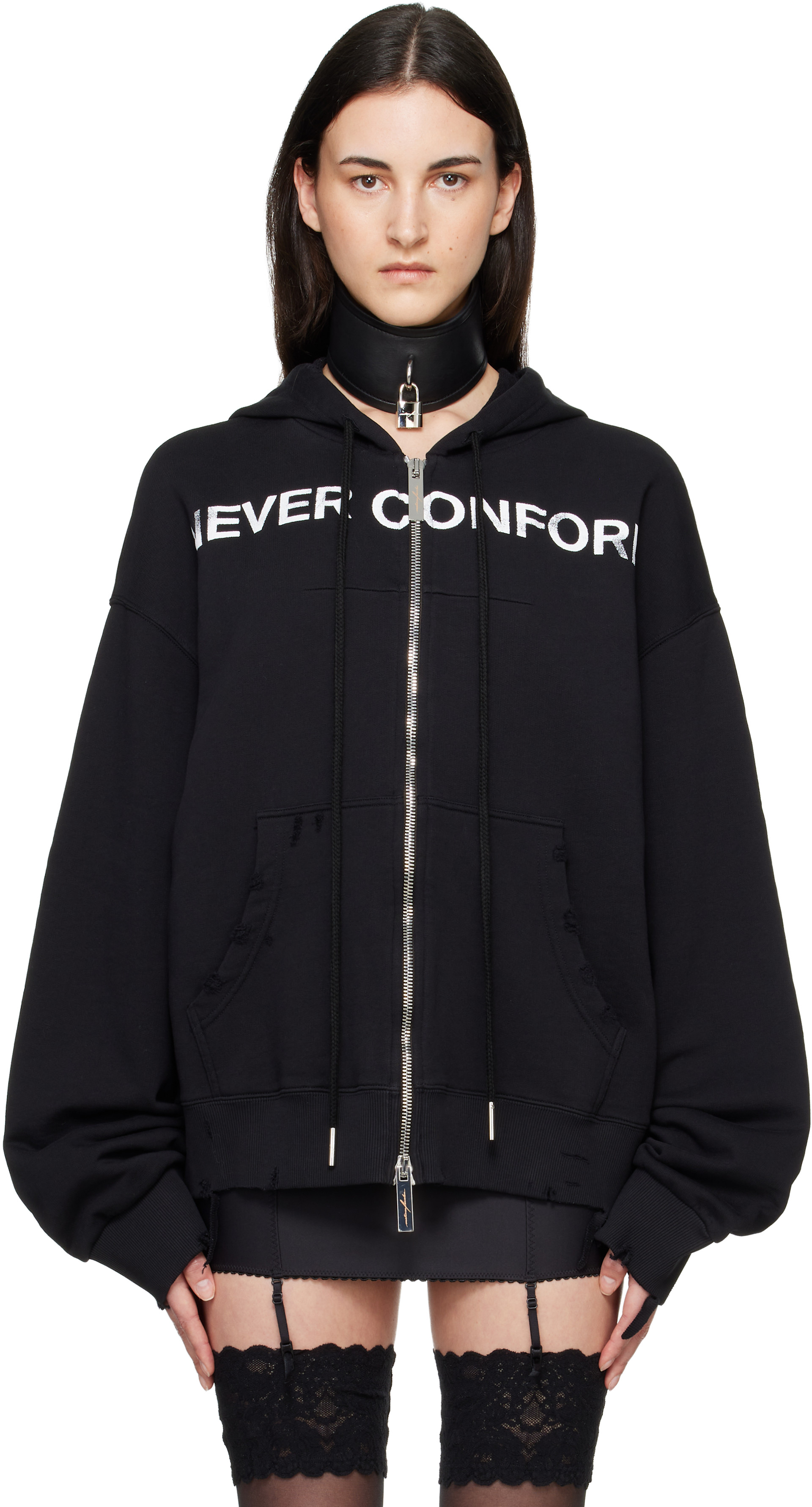 MATIÈRES FÉCALES - Pull à capuche 'Never Conform' noir