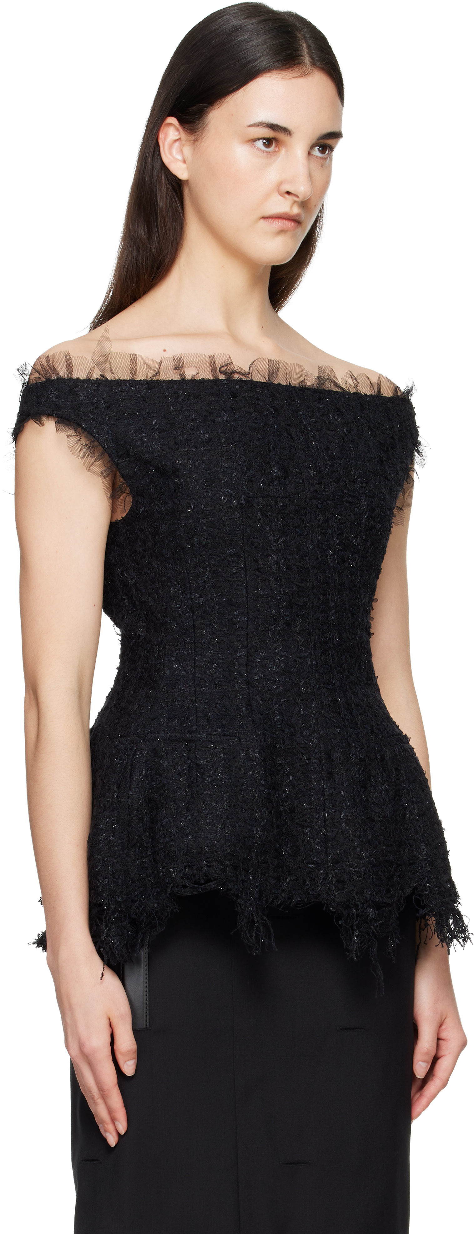 MATIÈRES FÉCALES: Black Vendome Tweed Top | SSENSE