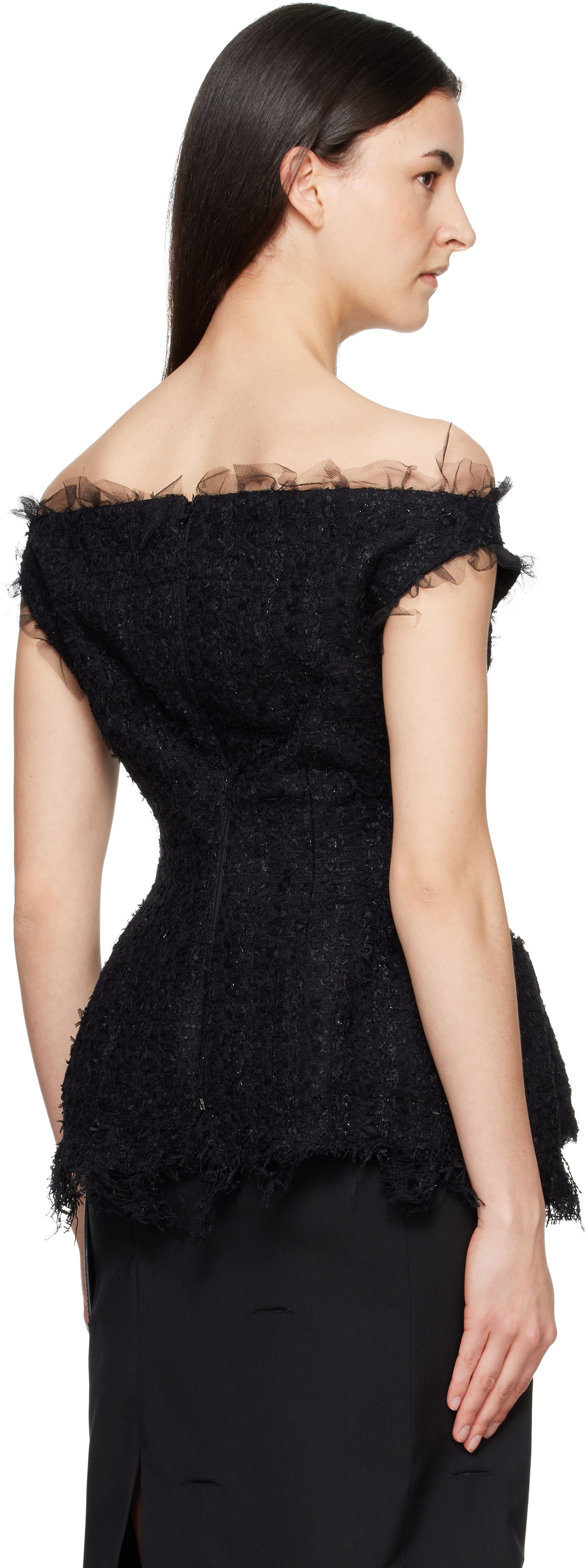 MATIÈRES FÉCALES: Black Vendome Tweed Top | SSENSE
