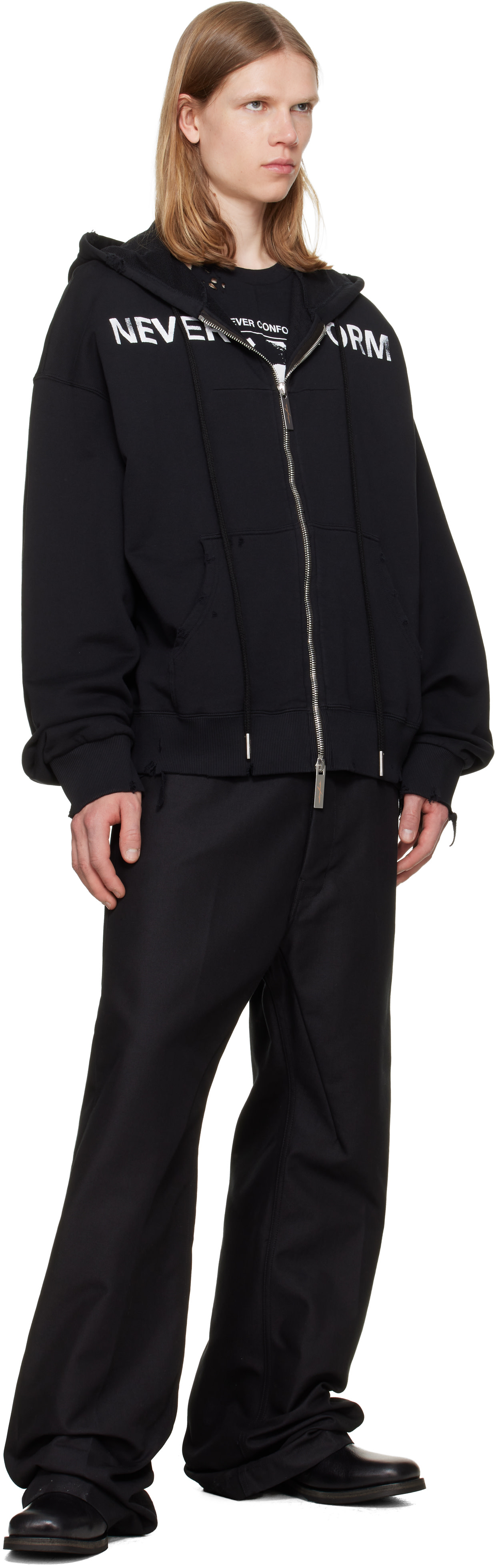 MATIÈRES FÉCALES - Pull à capuche 'Never Conform' noir