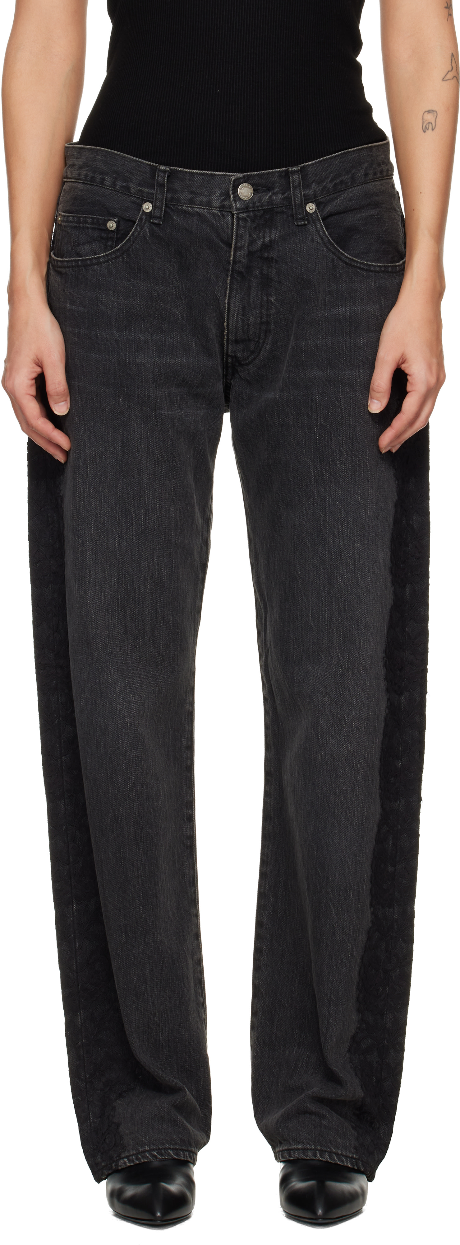 UNDERCOVER ブラックデニム UNDERCOVER: Black Lace Jeans | SSENSE