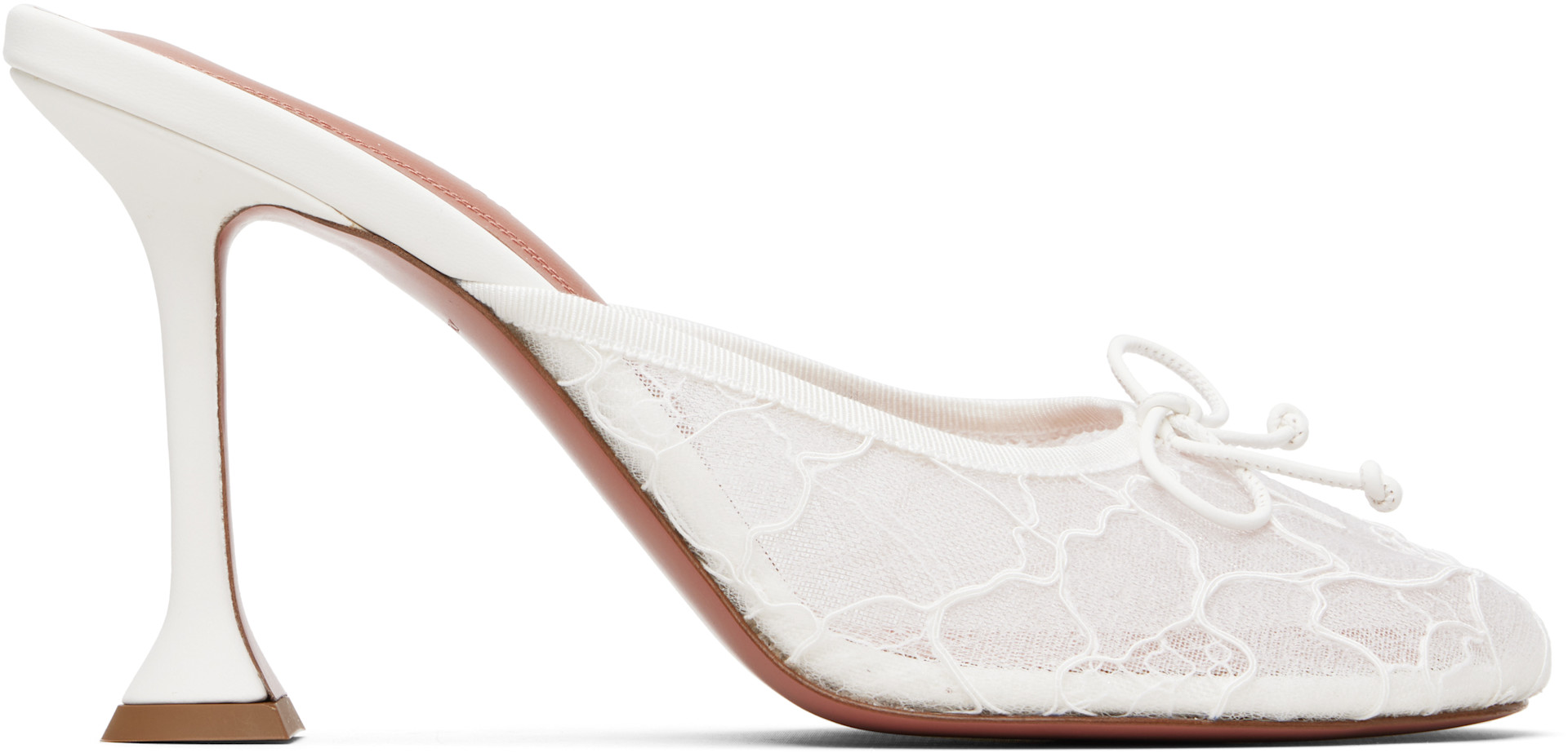Amina Muaddi: White Lila Lace Slipper 95 Heels | SSENSE