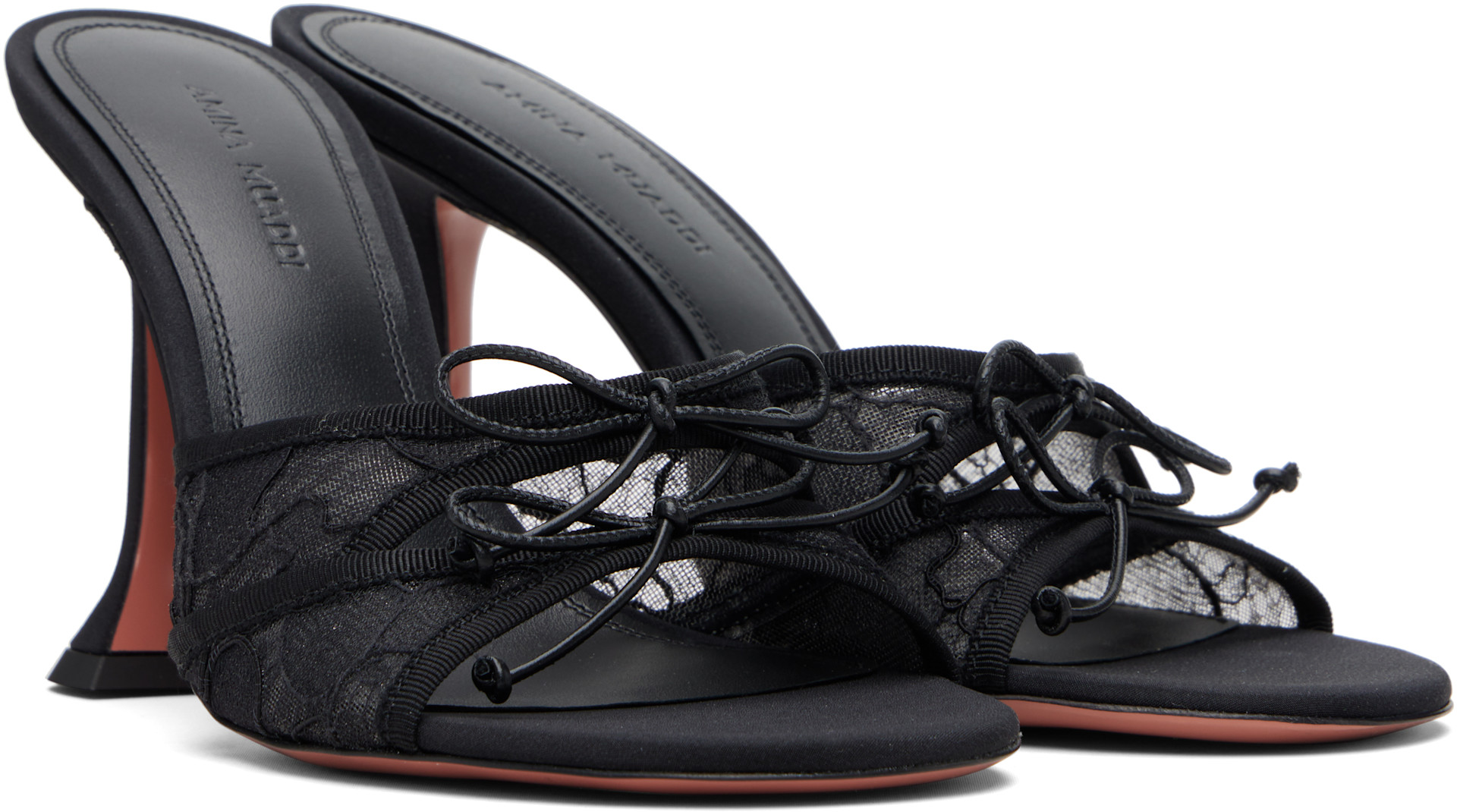Amina Muaddi: ブラック Eleonora Lace Slipper 95 ヒールサンダル