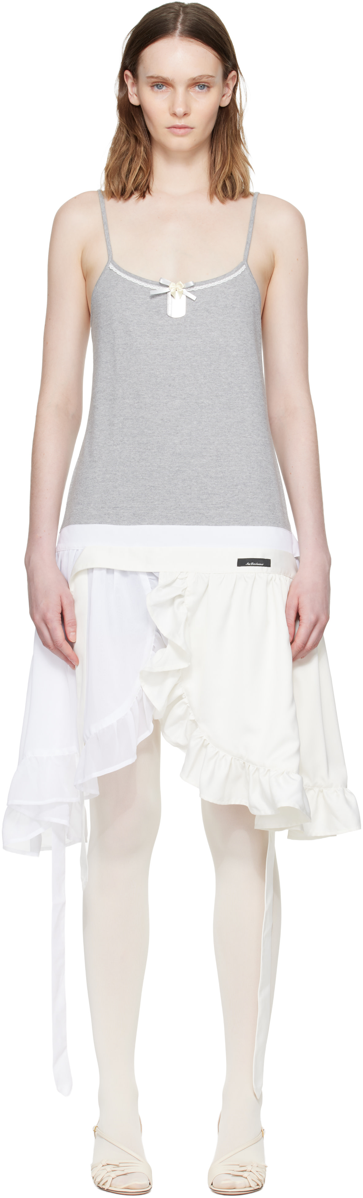 Ans Dotsloevner - Robe courte de style tablier grise et blanc