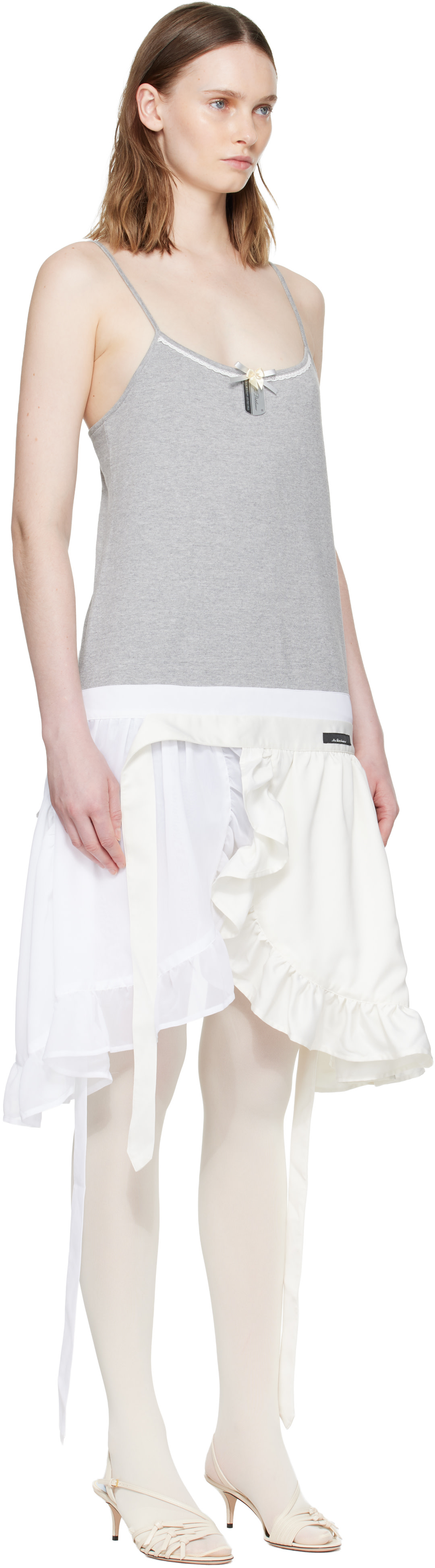 Ans Dotsloevner - Robe courte de style tablier grise et blanc