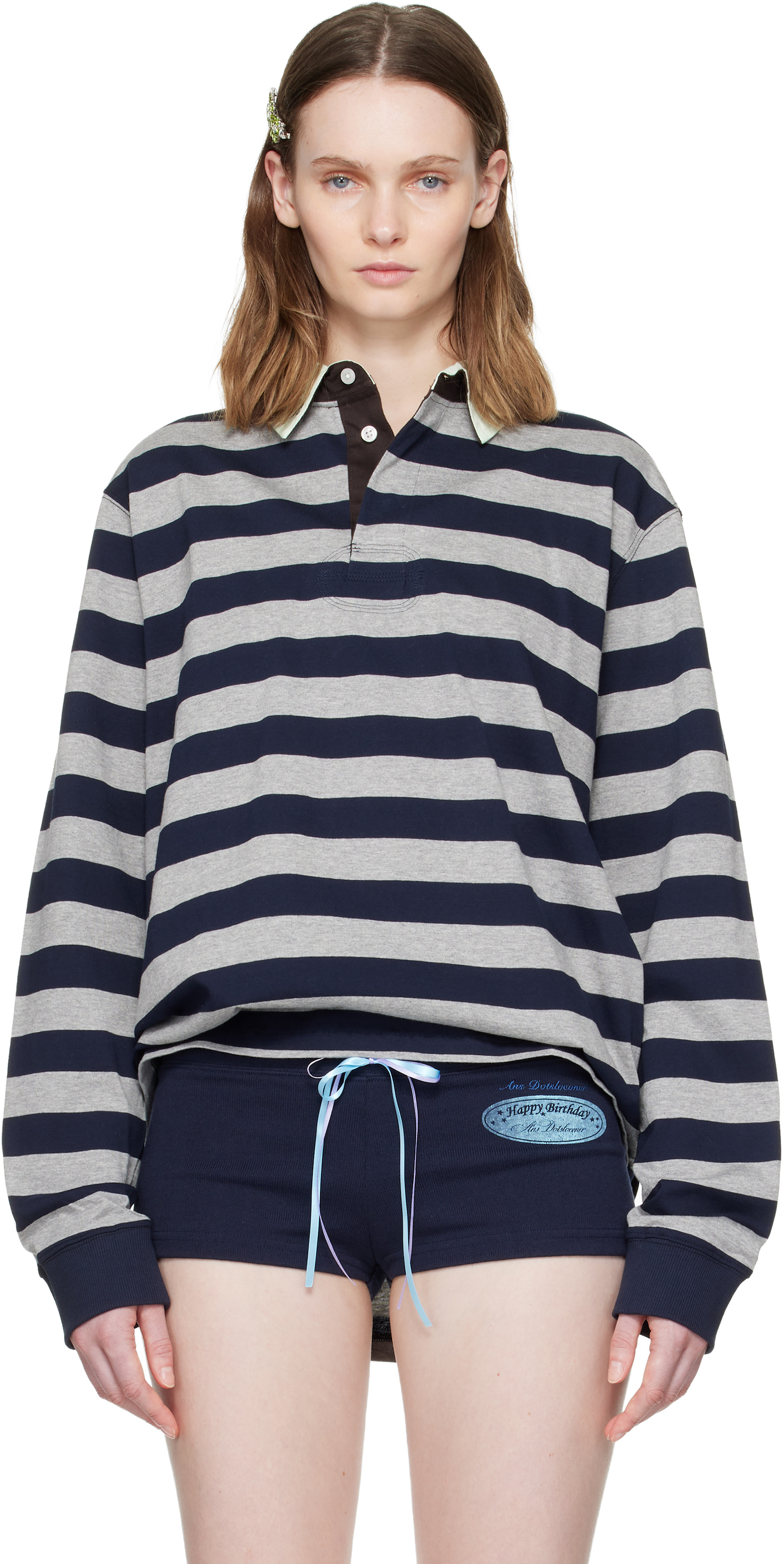 Ans Dotsloevner - Polo Rugger gris et bleu marine