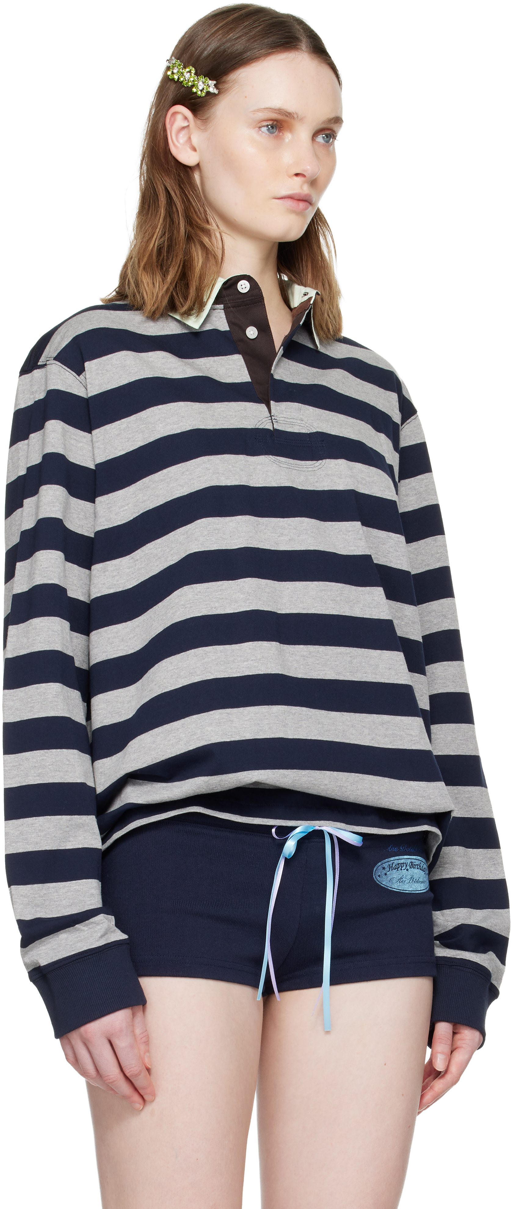 Ans Dotsloevner - Polo Rugger gris et bleu marine