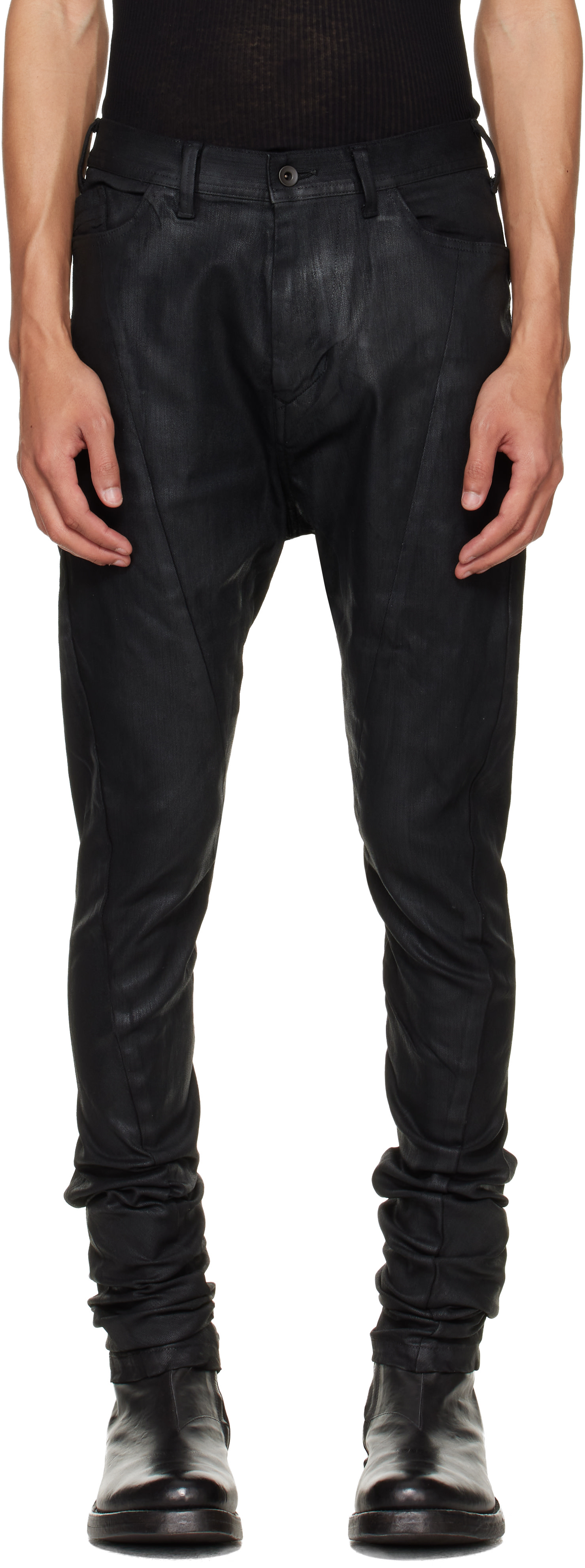 Julius: Black Coated Gazelle Skinny Jeans | SSENSE