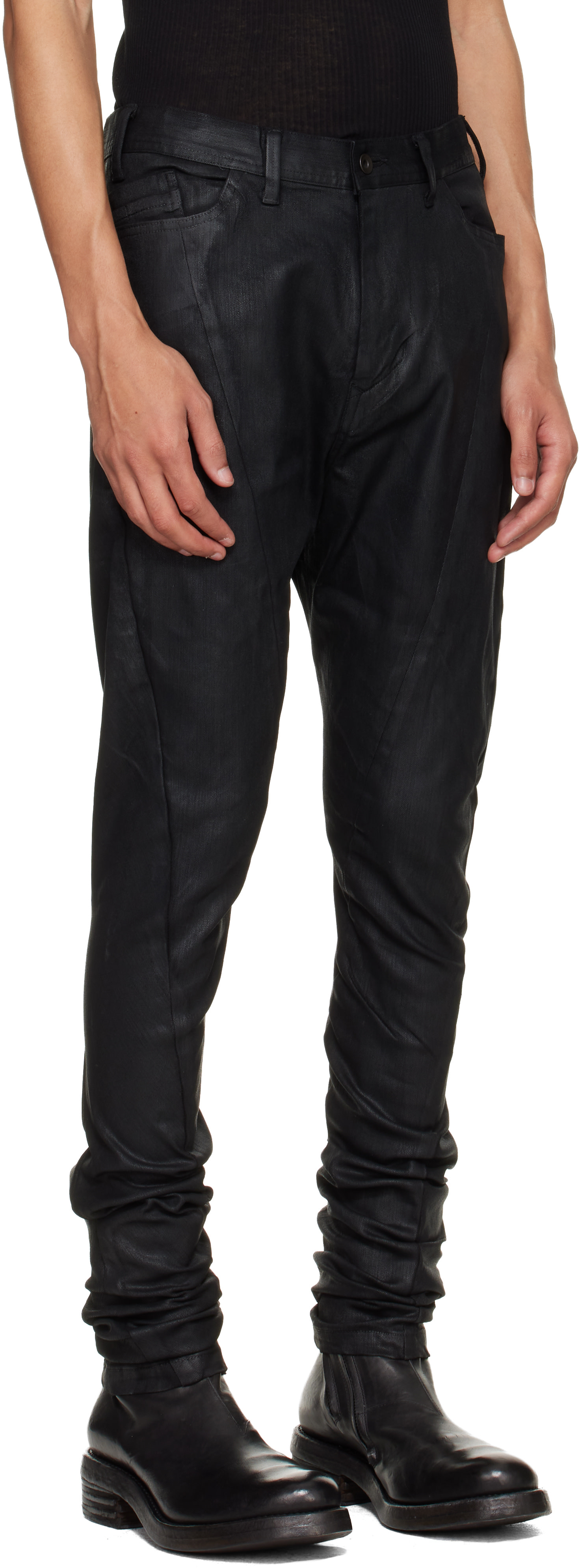 Julius: Black Coated Gazelle Skinny Jeans | SSENSE