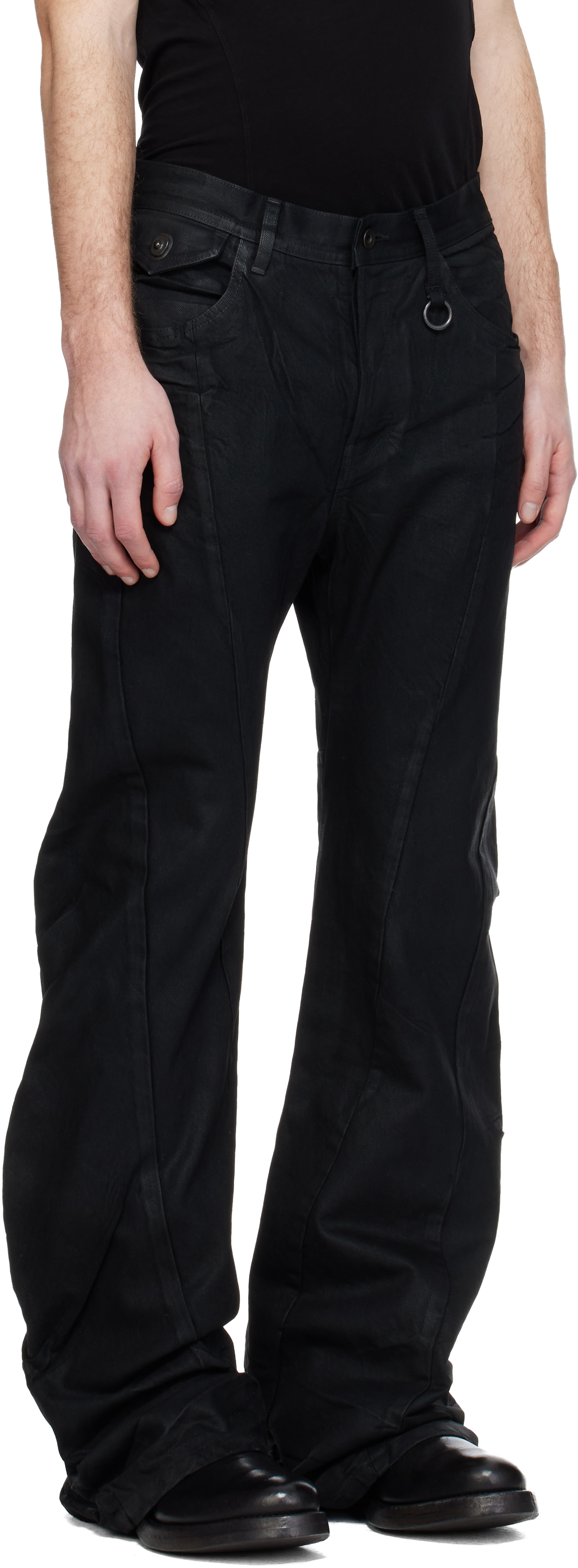 Julius: Black Bending Flare Jeans | SSENSE