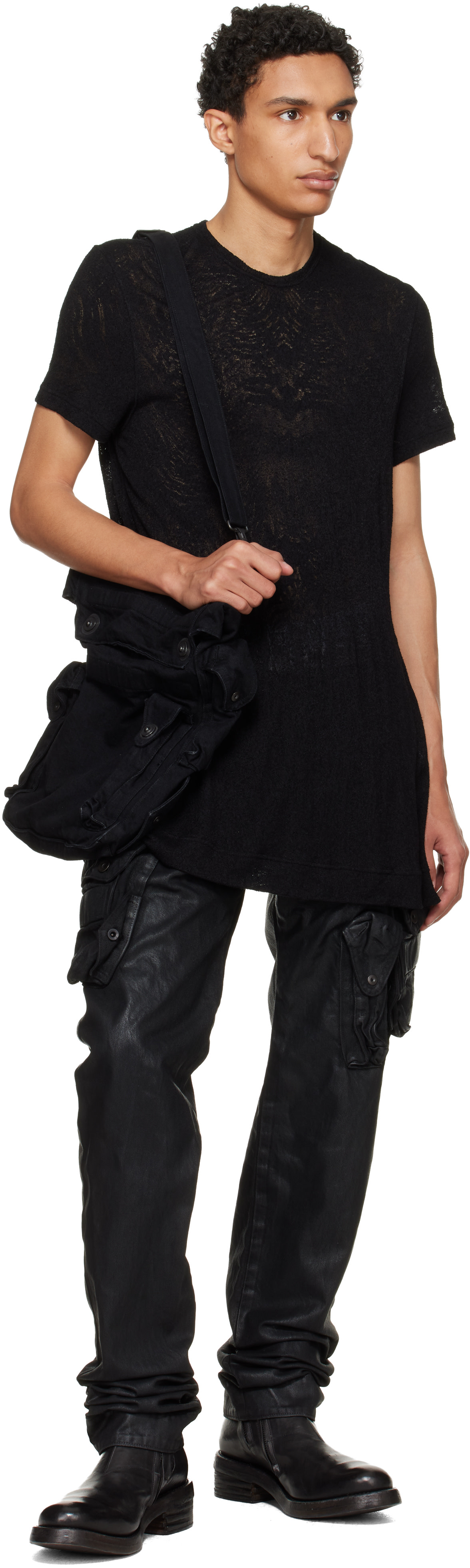 Julius: Black Coated Gasmask Skinny Cargo Pants | SSENSE