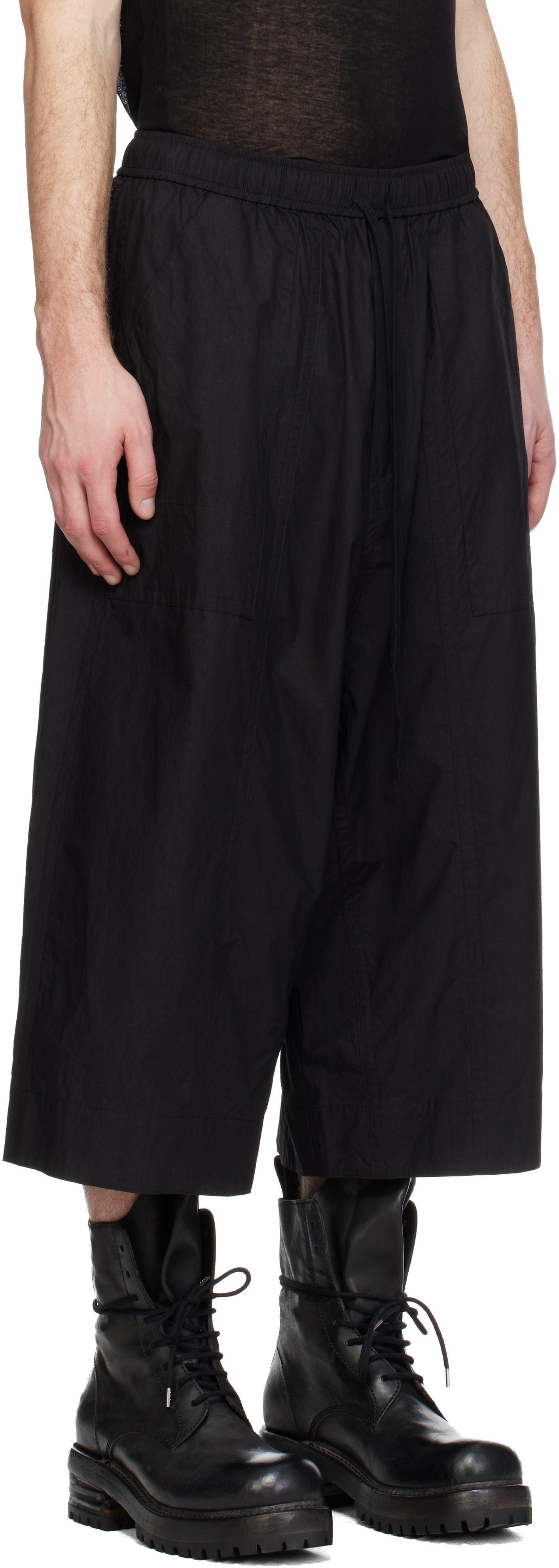 Julius: Black Cropped Baggy Trousers | SSENSE
