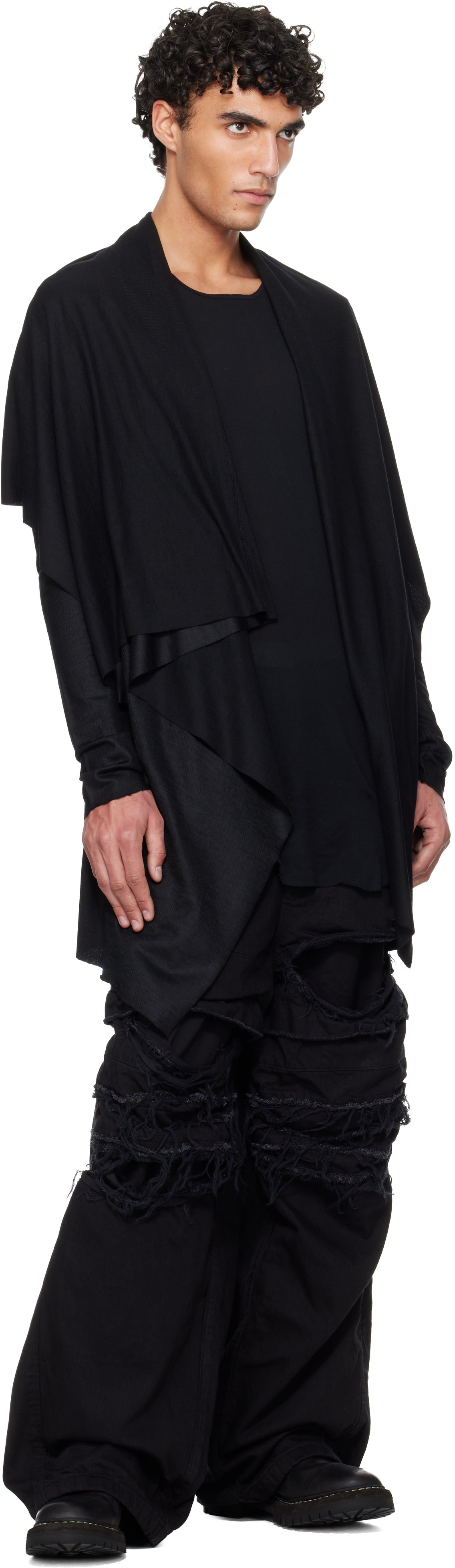 Julius - Cardigan noir à assemblage drapé