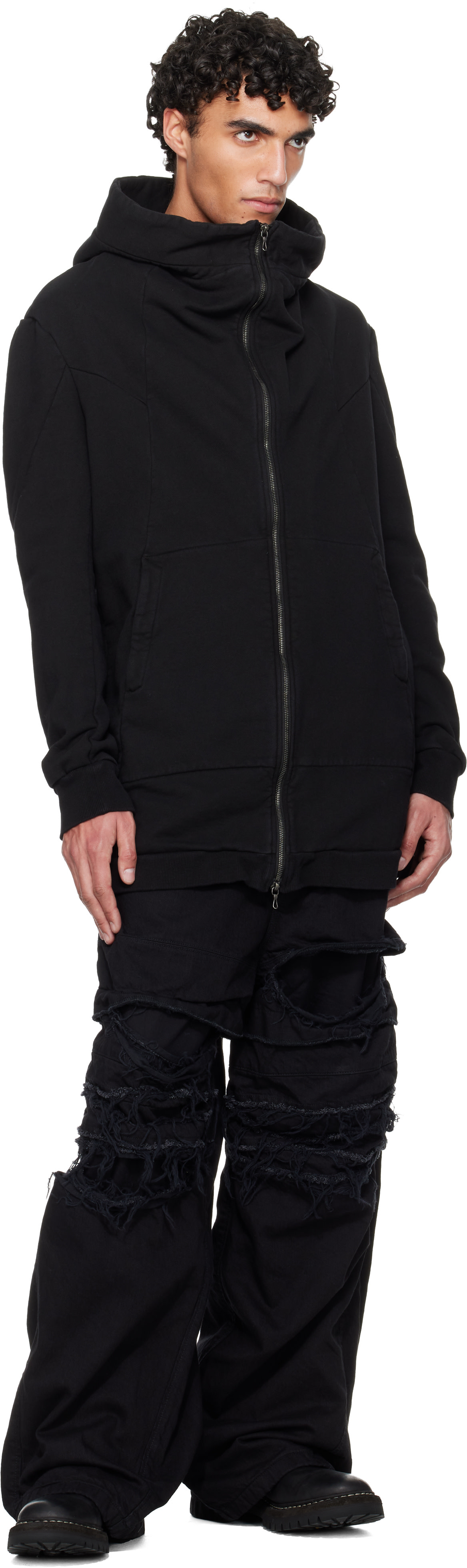 JULIUS ユリウス PRE FALL 2021 PADDED HOODIE Julius: Black Prism Hoodie | SSENSE