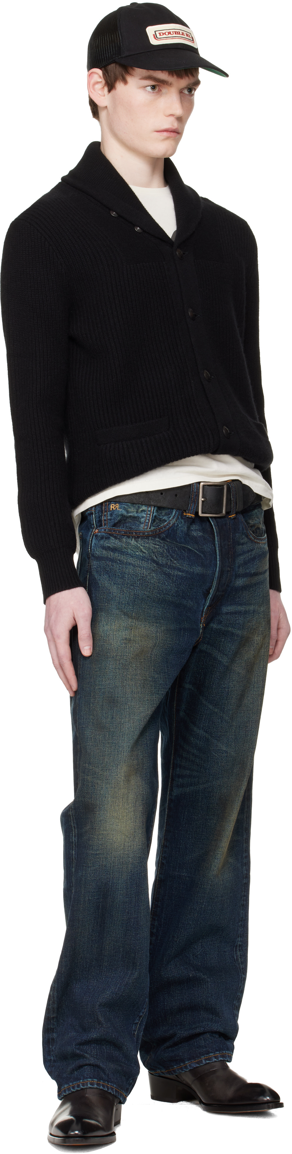 RRL - Black Distressed Leather Belt