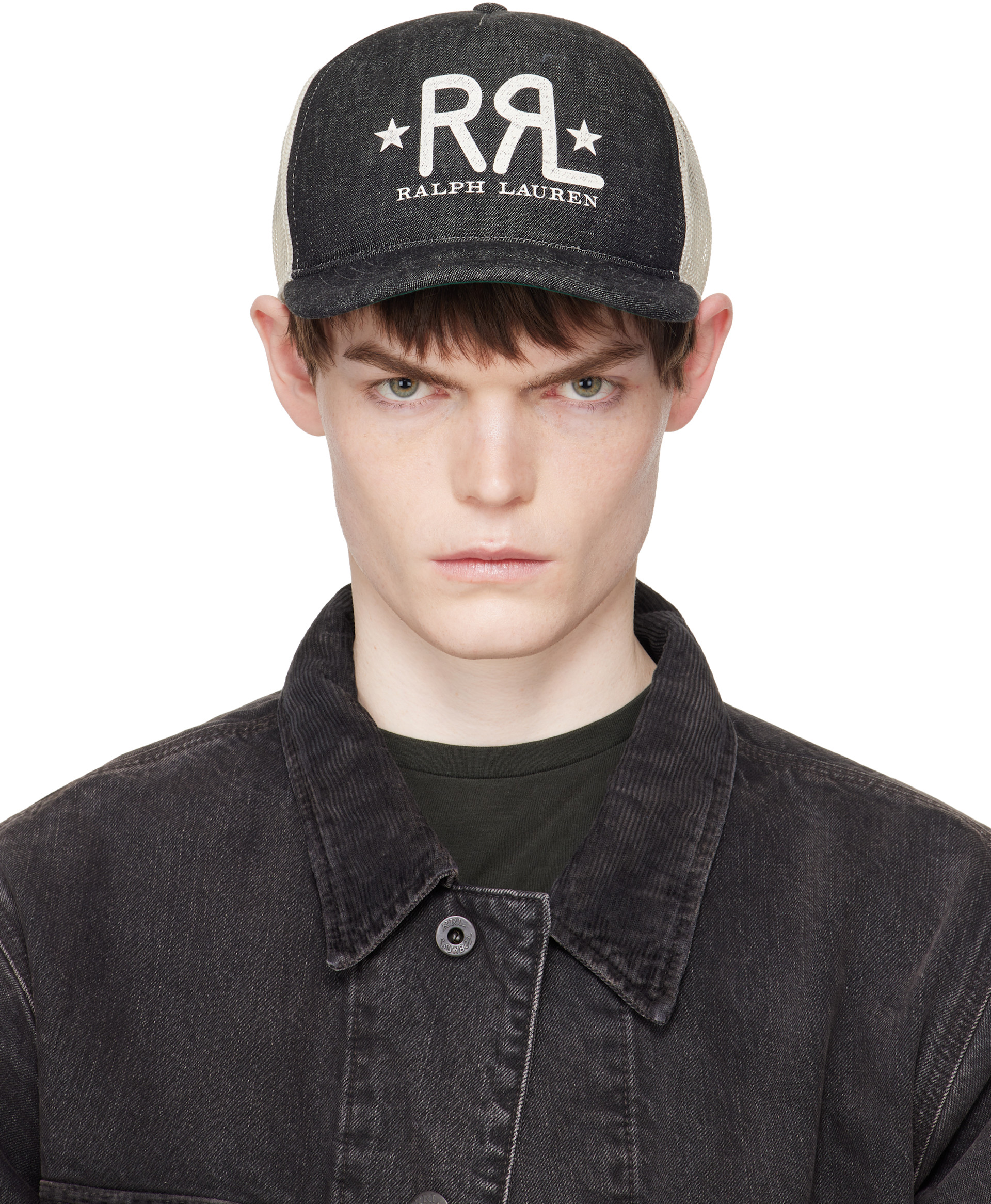 RRL: ブラック Ranch ロゴ デニム トラッカーキャップ | SSENSE 日本
