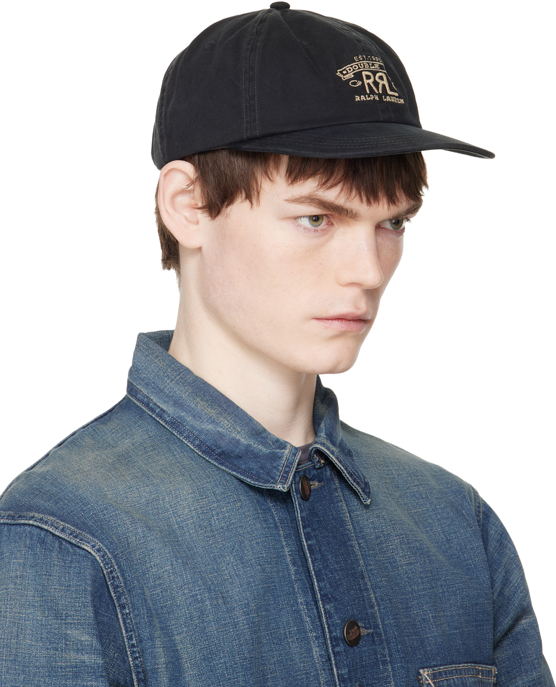 RRL: ブラック Ranch ロゴ ツイル ベースボールキャップ | SSENSE 日本