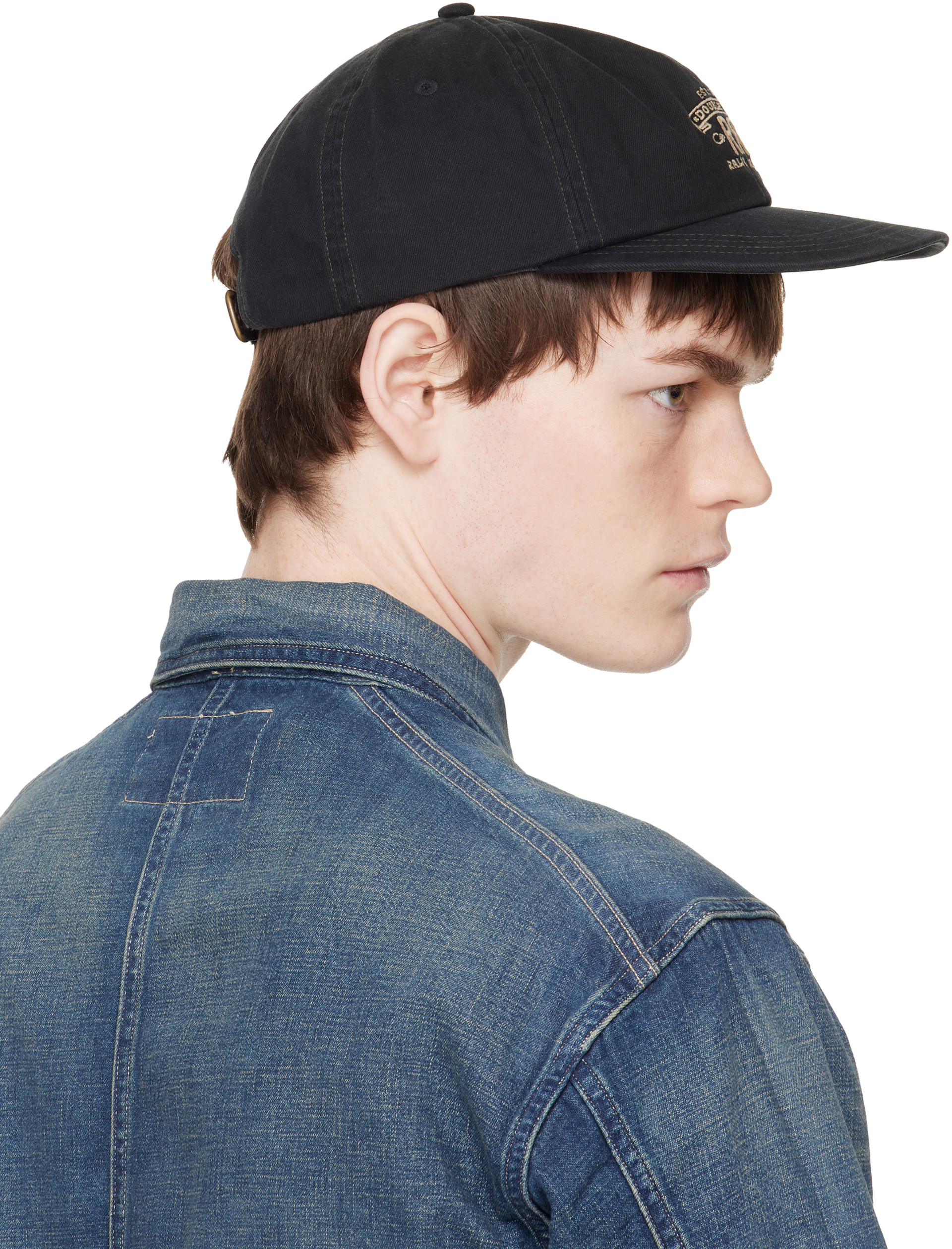 RRL: ブラック Ranch ロゴ ツイル ベースボールキャップ | SSENSE 日本