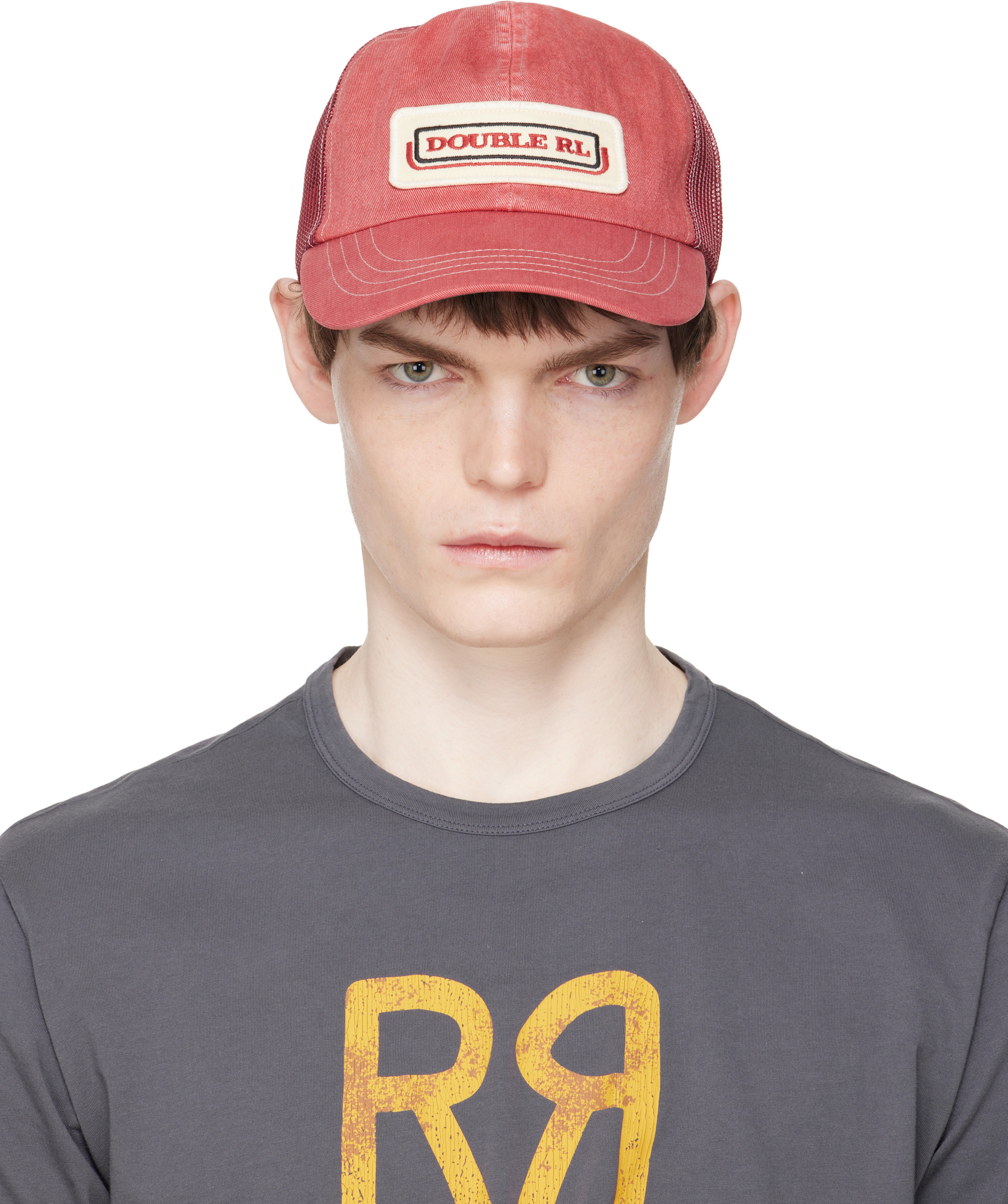 Ralph Lauren RRL ロゴパッチツイルトラッカーキャップ　レッド RRL: レッド ロゴパッチ ツイル トラッカーキャップ | SSENSE 日本