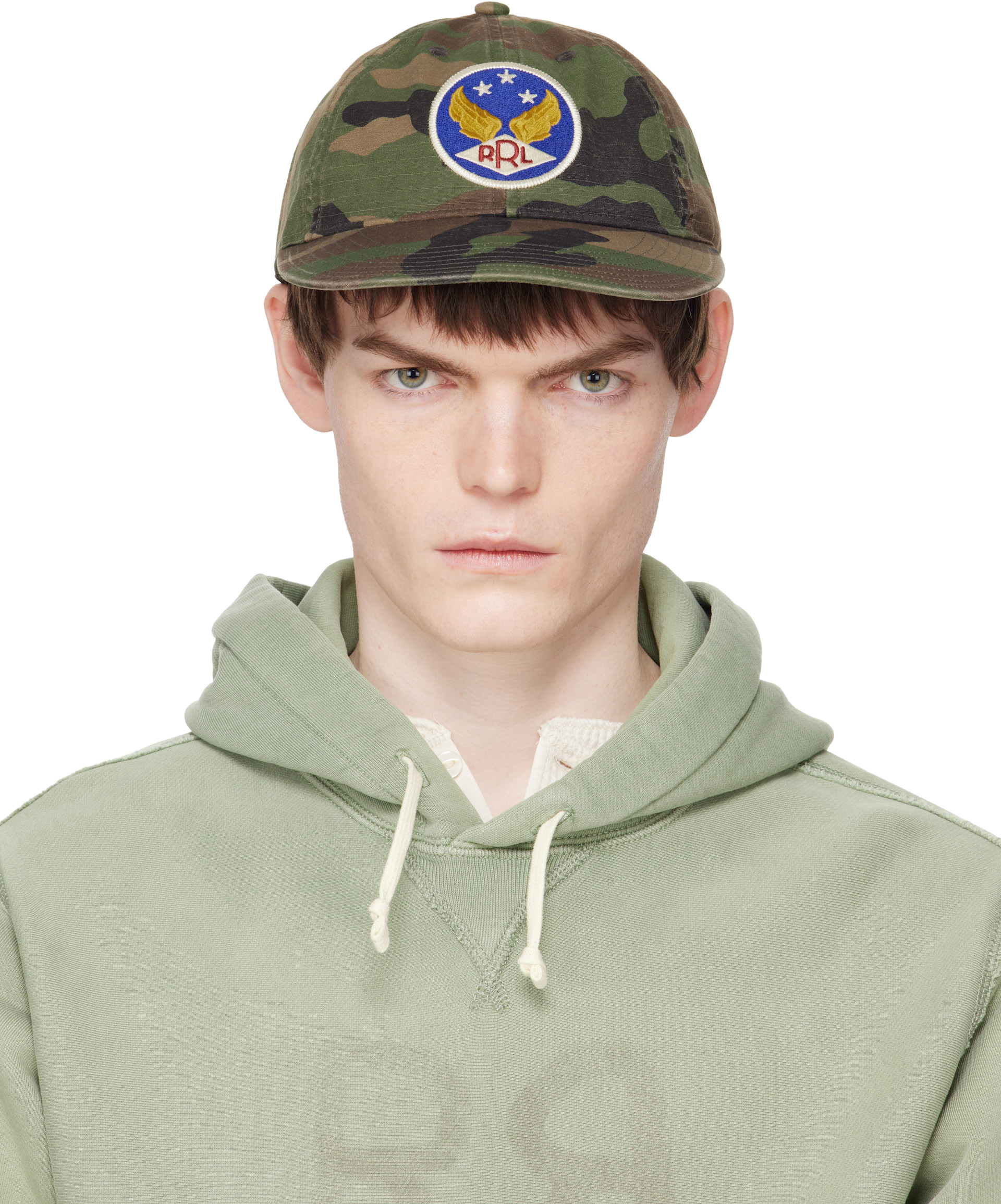 RRL: Khaki Winged-Logo Camo Ball Cap | SSENSE