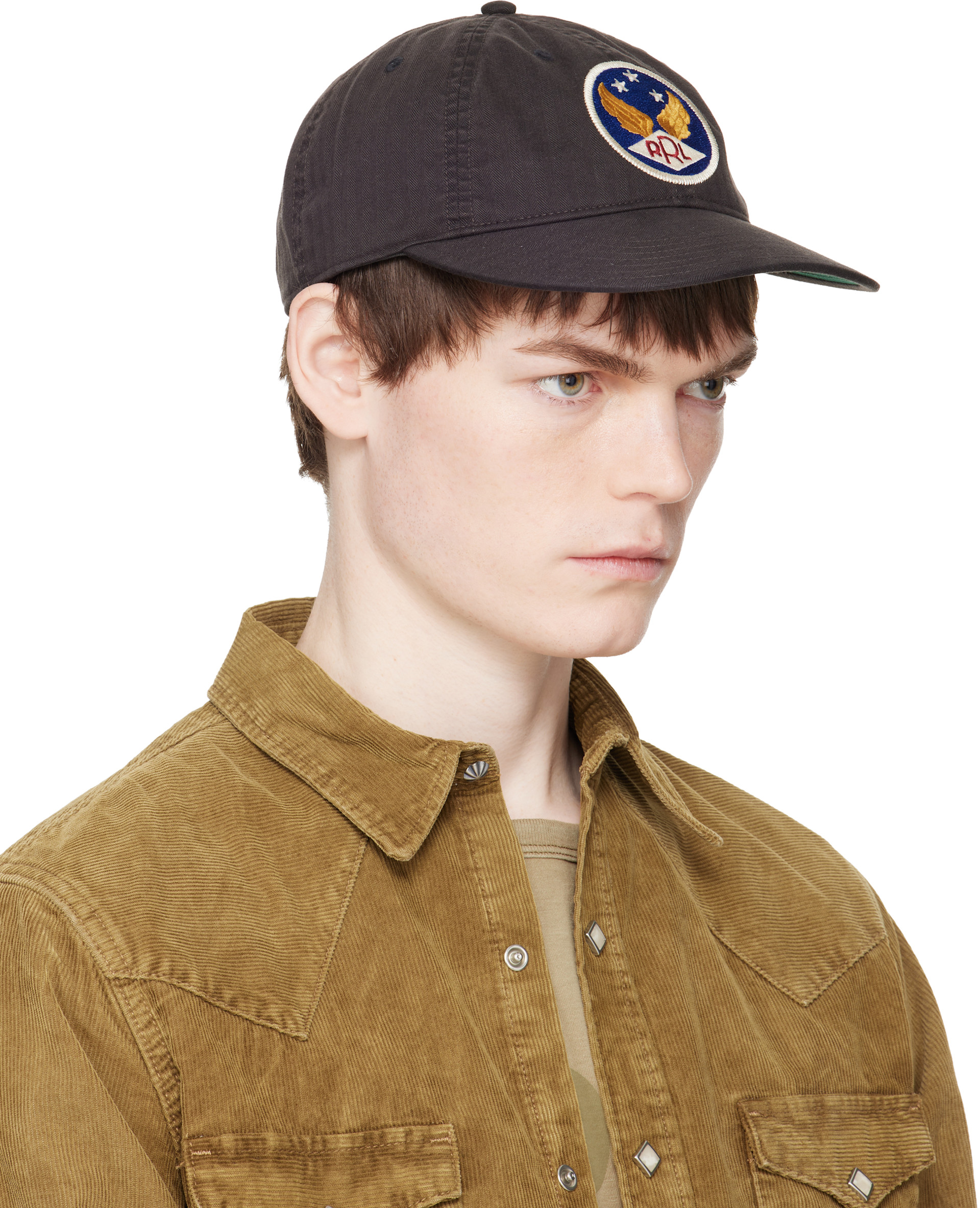 RRL: ブラック Winged-Logo ツイル ベースボールキャップ | SSENSE 日本