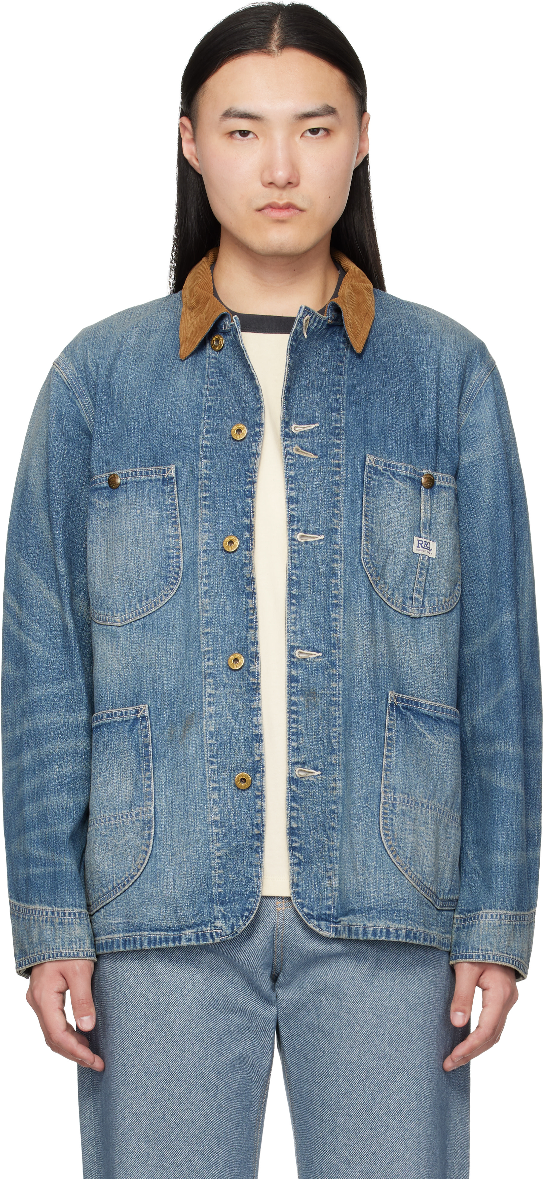 RRL: Blue Corduroy-Collar Indigo Denim Jacket | SSENSE United Kingdom