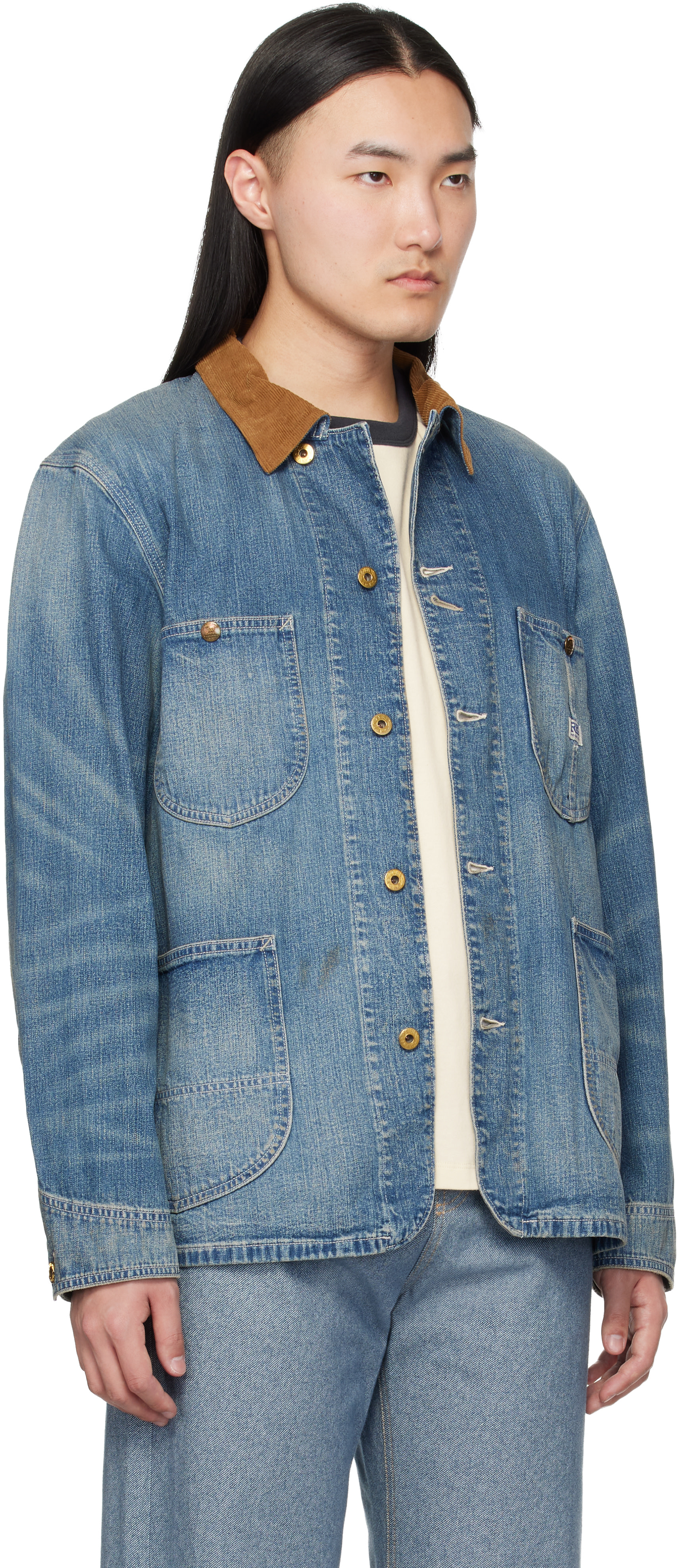 RRL: ブルー Corduroy-Collar インディゴ デニムジャケット | SSENSE 日本