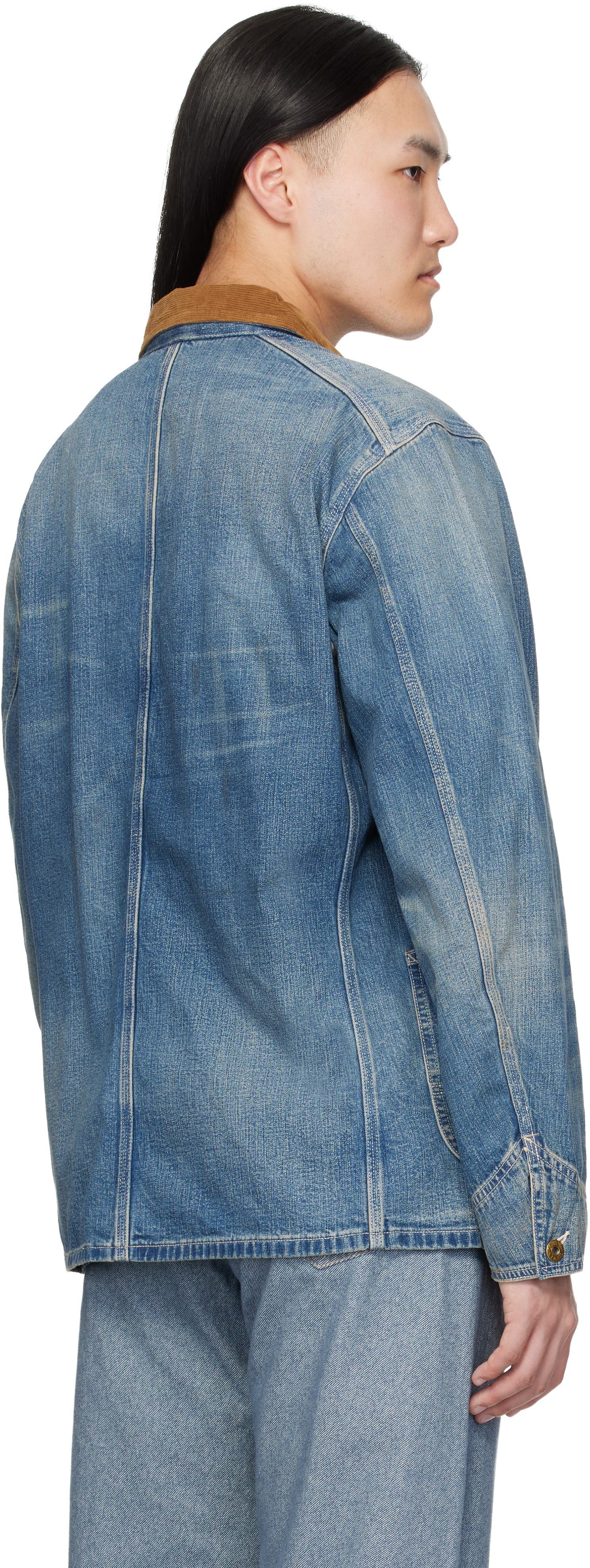RRL: Blue Corduroy-Collar Indigo Denim Jacket | SSENSE Canada