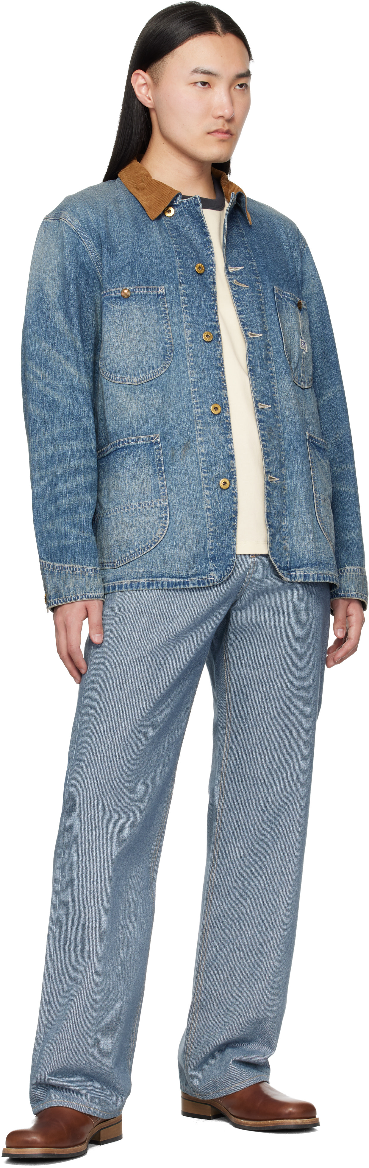 RRL: ブルー Corduroy-Collar インディゴ デニムジャケット | SSENSE 日本