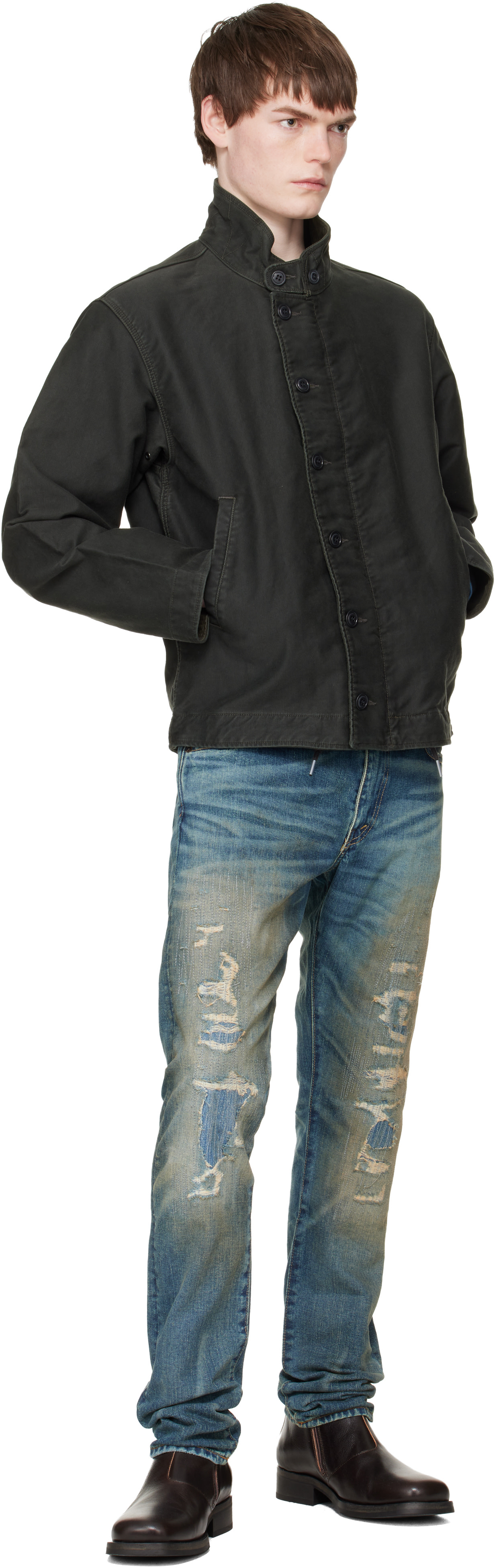 RRL: ブラック コーデュロイカラー コットン デッキジャケット