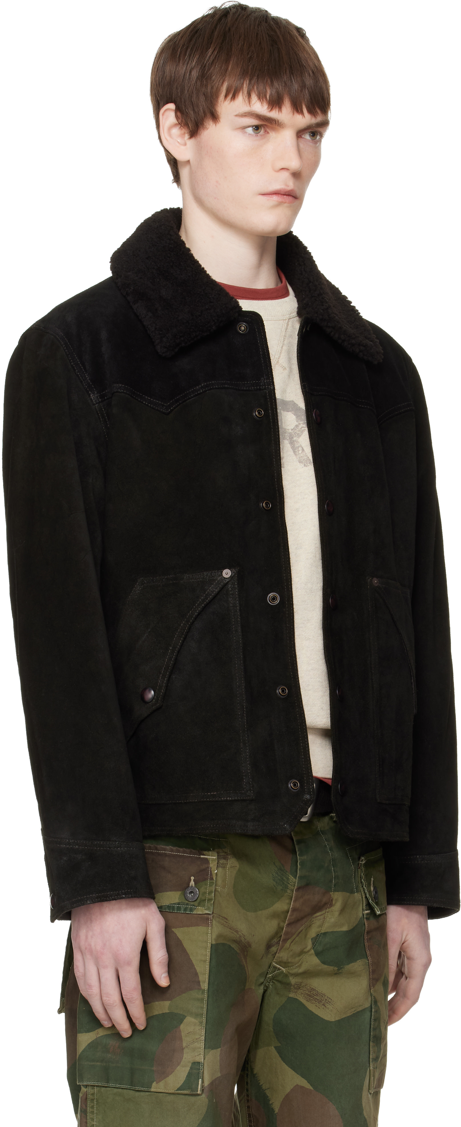 RRL ブラック ウエスタンジャケット RRL: ブラック シアリングカラー スエード ウエスタンジャケット