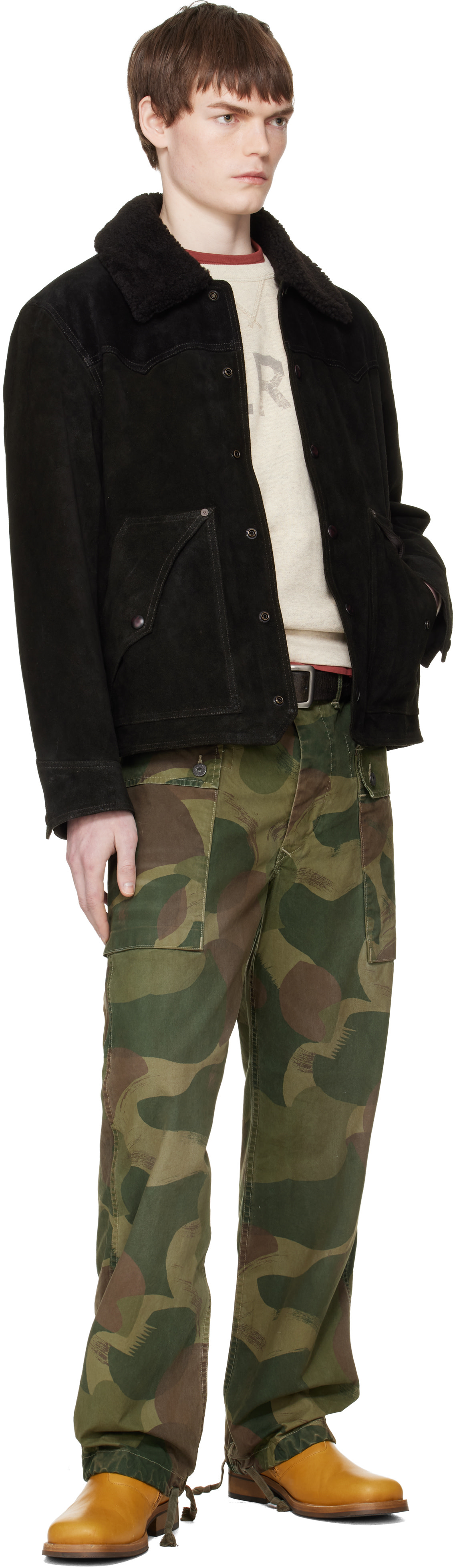 RRL: ブラック シアリングカラー スエード ウエスタンジャケット