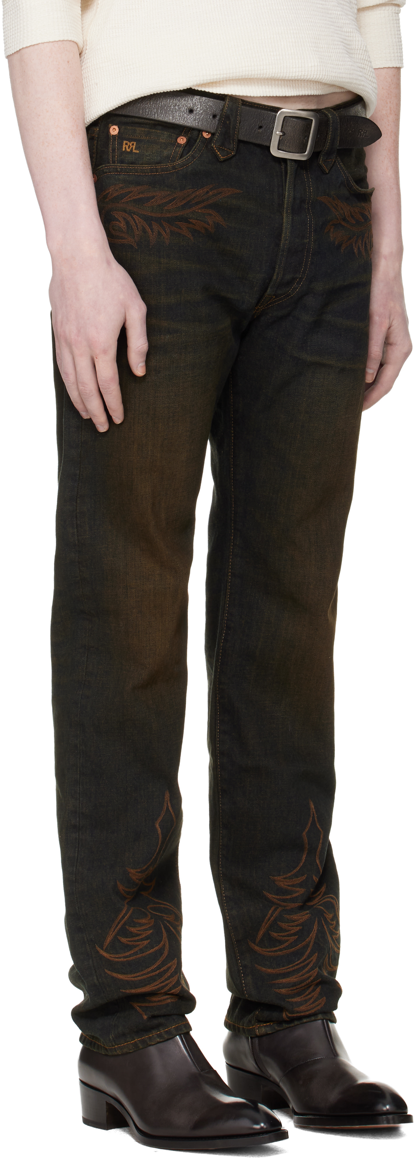 RRL: Navy Western Straight Leg Jeans | SSENSE