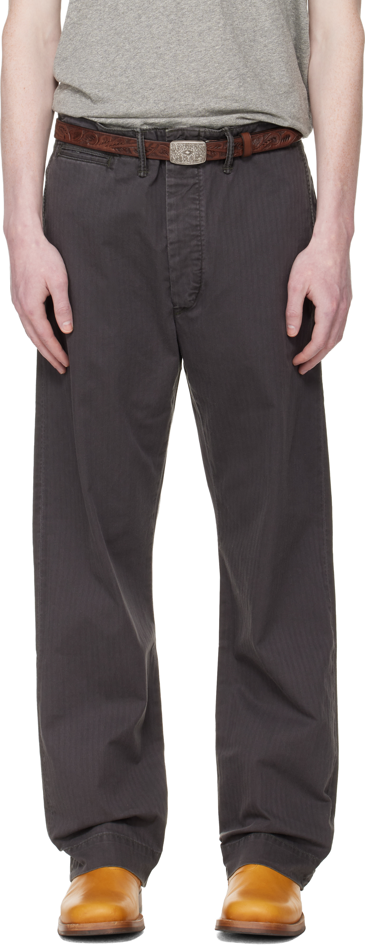 パンツ RRL Herringbone Twill Field Trousers RRL: Gray Herringbone Twill Field Trousers | SSENSE