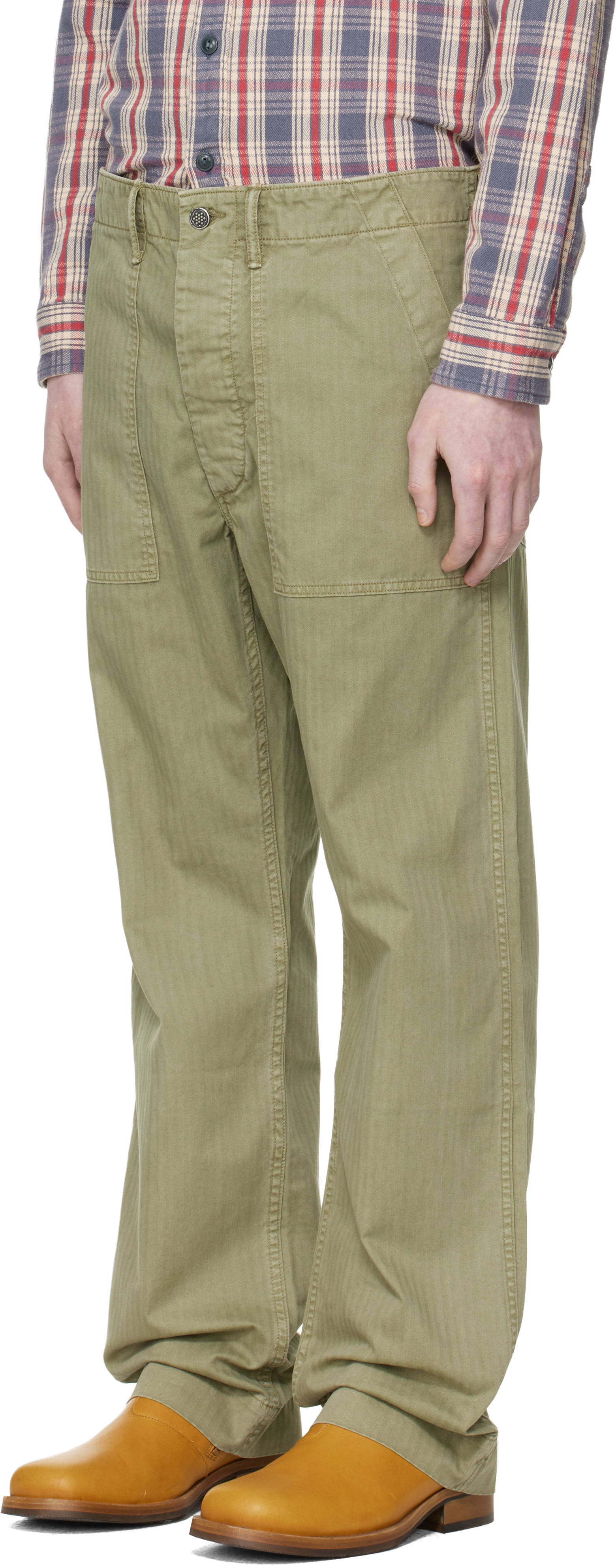 RRL: Green Herringbone Utility Trousers | SSENSE