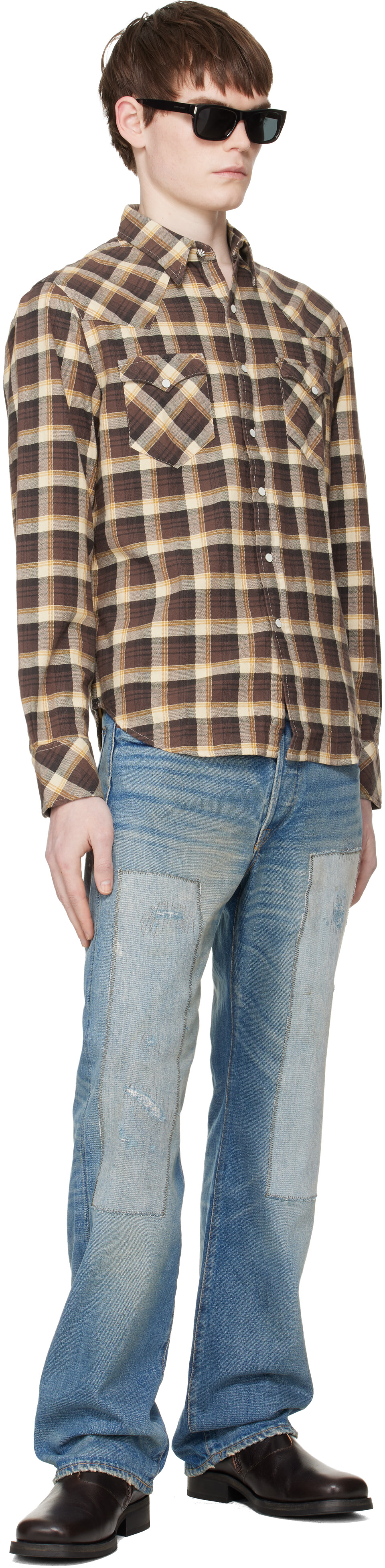 RRL: Brown & Beige Buffalo West Shirt | SSENSE