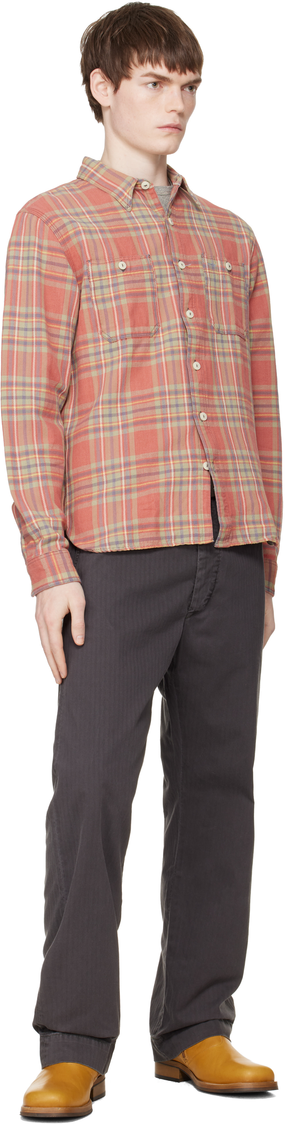 RRL: Red & Green Plaid Twill Work Shirt | SSENSE