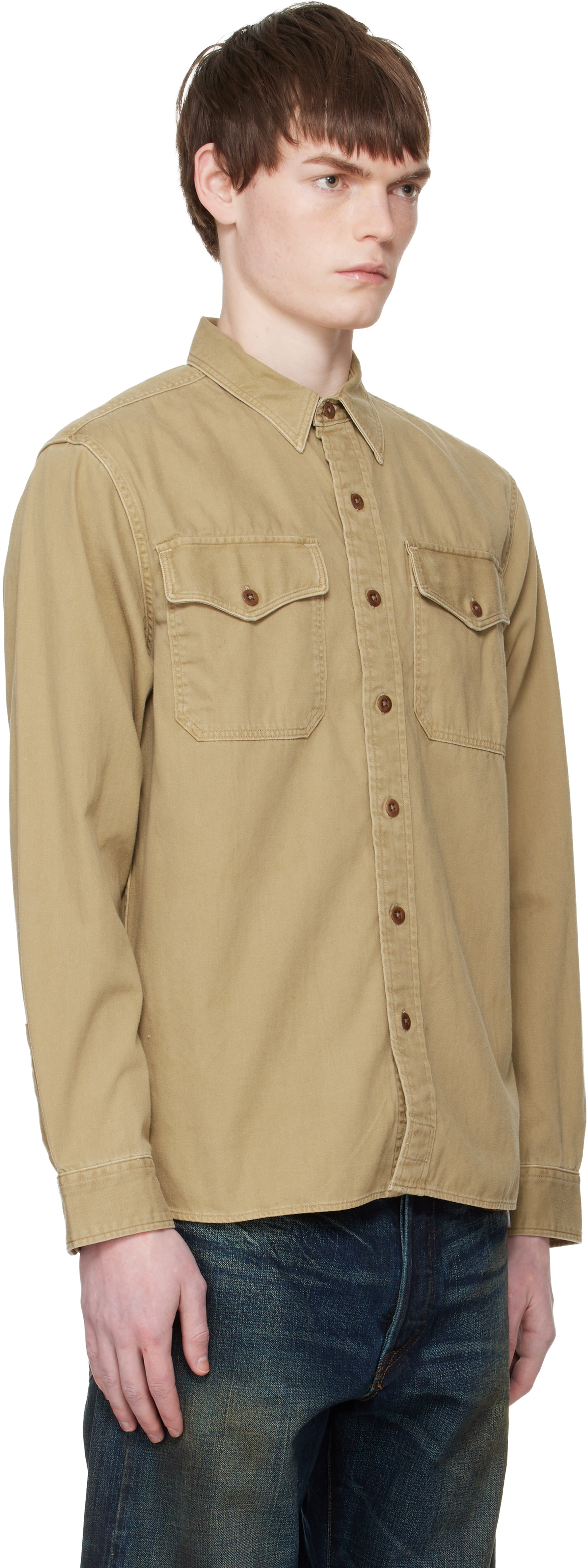 【美品】RRL OMBRECHECK WORK SHIRTS RRL: Beige Twill Officer's Work Shirt | SSENSE United Kingdom