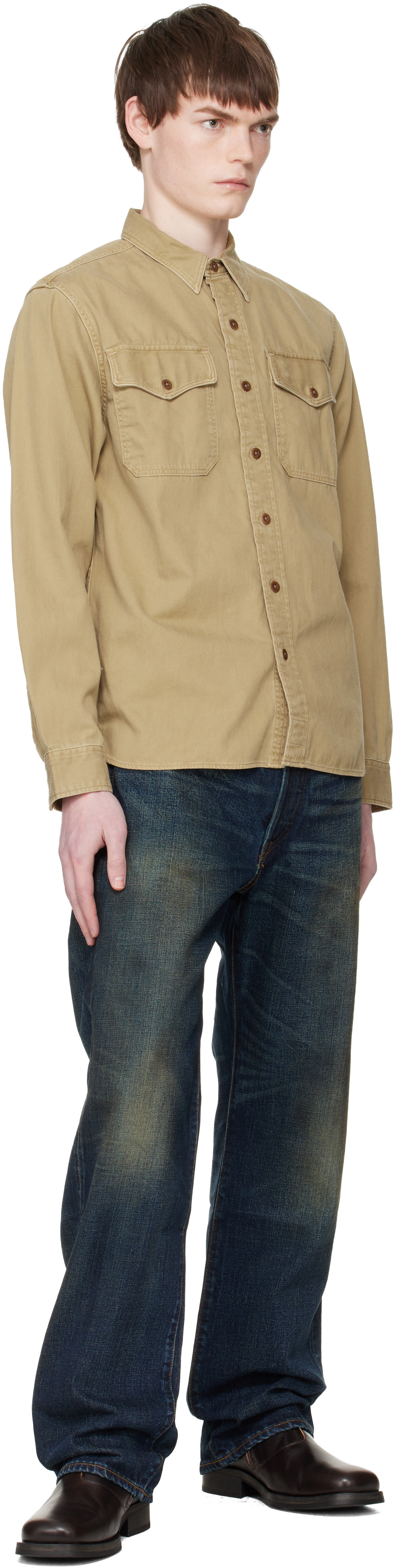 RRL: ベージュ ツイル オフィサー ワークシャツ | SSENSE 日本