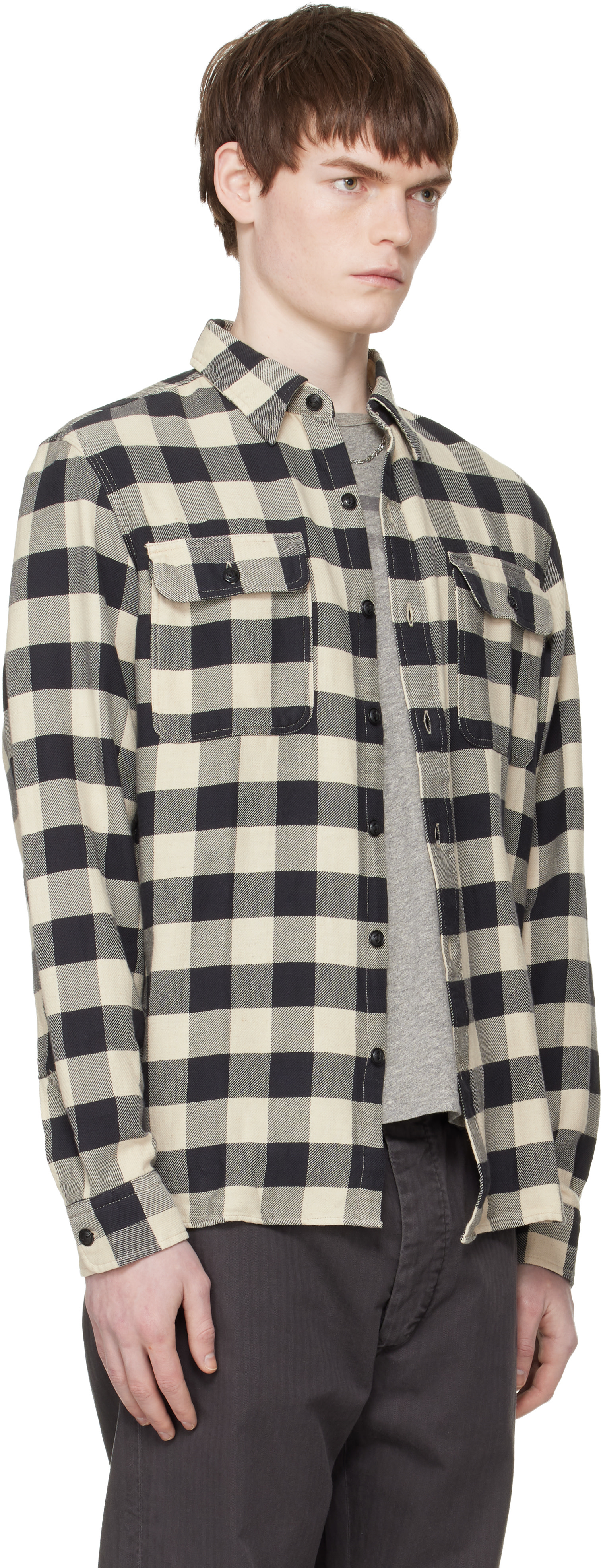 RRL フランネル チェック ツイル シャツ M 袋付き RRL: ブラック＆オフホワイト バッファローチェック ツイル ワーク