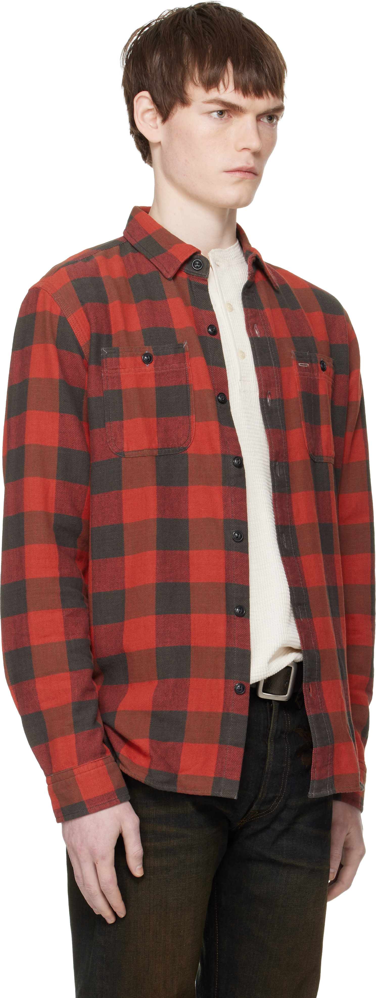 RRL: Red & Black Plaid Twill Work Shirt | SSENSE