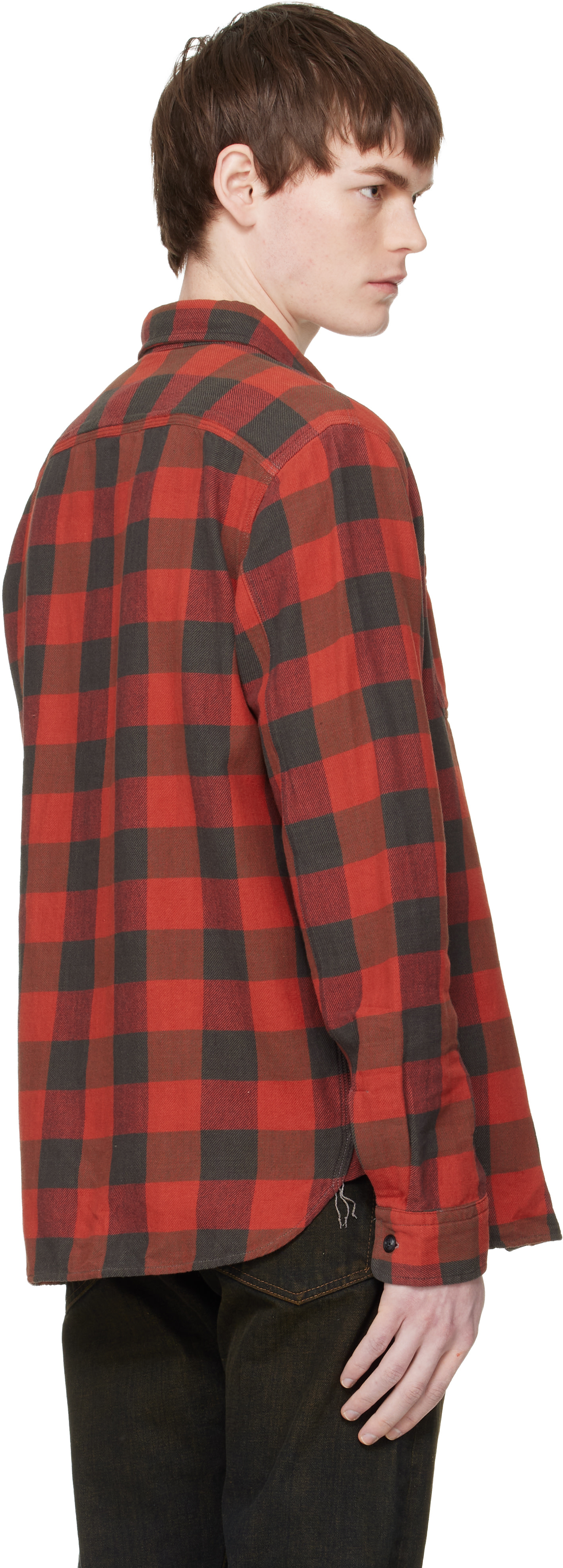 RRL: Red & Black Plaid Twill Work Shirt | SSENSE United Kingdom