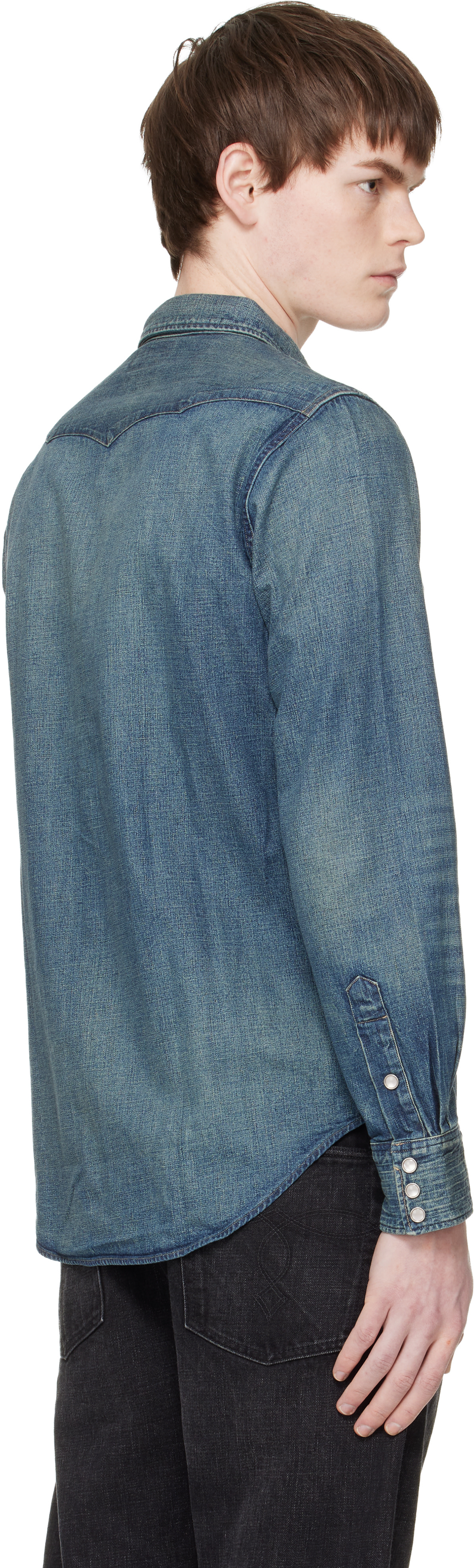 RRL: ブルー スリムフィット デニム ウエスタンシャツ | SSENSE 日本
