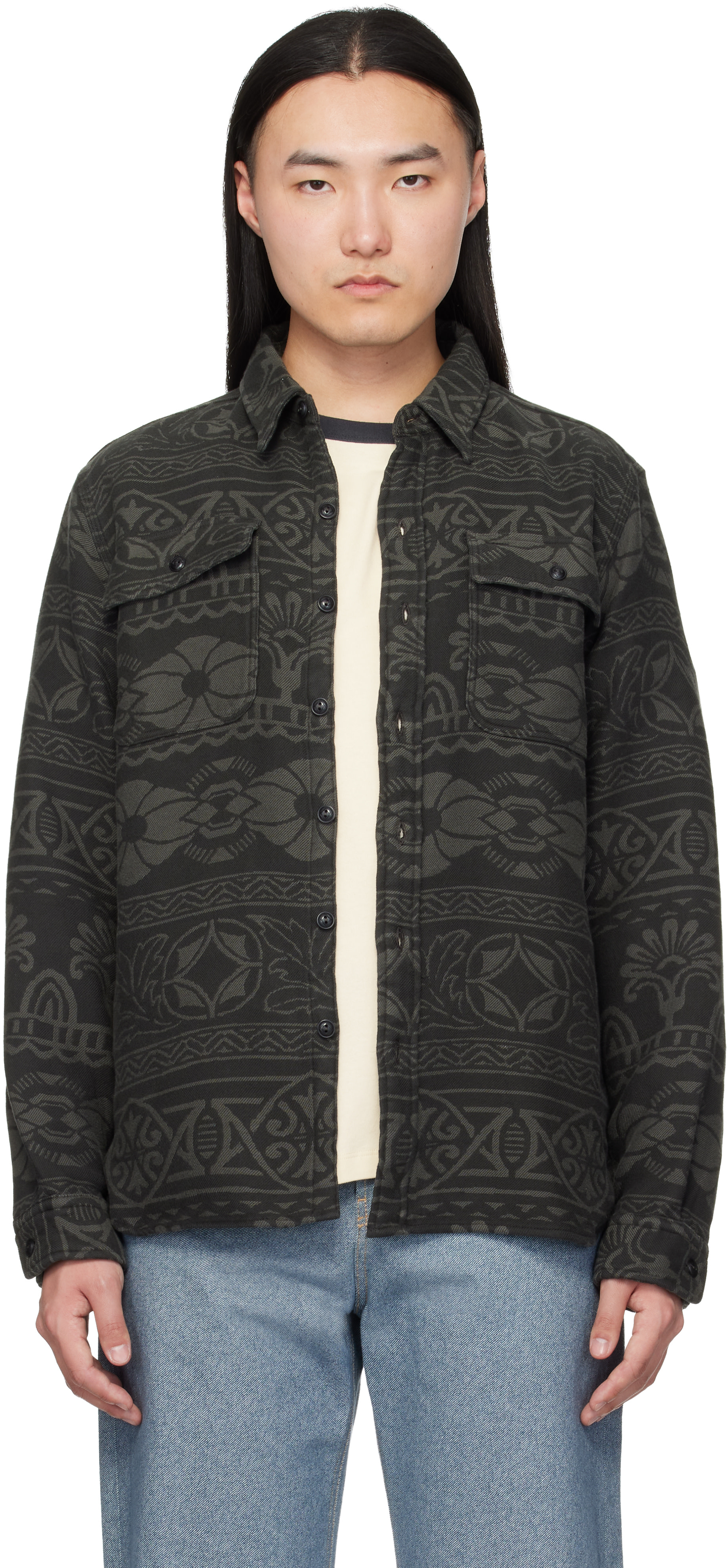 RRL - グレー ジャカード ワークシャツ